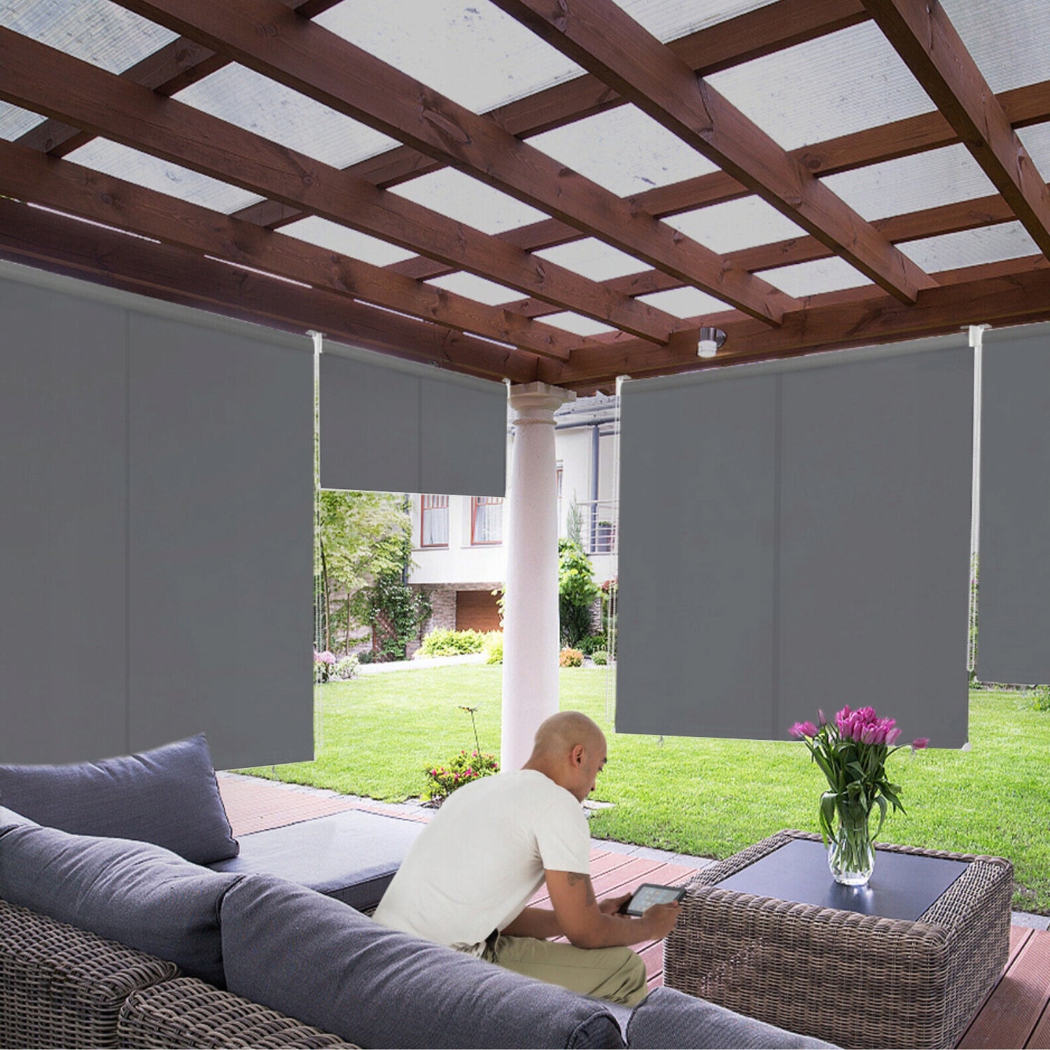 Vertical balcony awning grey 240x160 cm GOGARDEN blind wrapped garden Manufacturer code MARKIZA BALKONOWA ZASŁONA OSŁONA TARAS BALKON