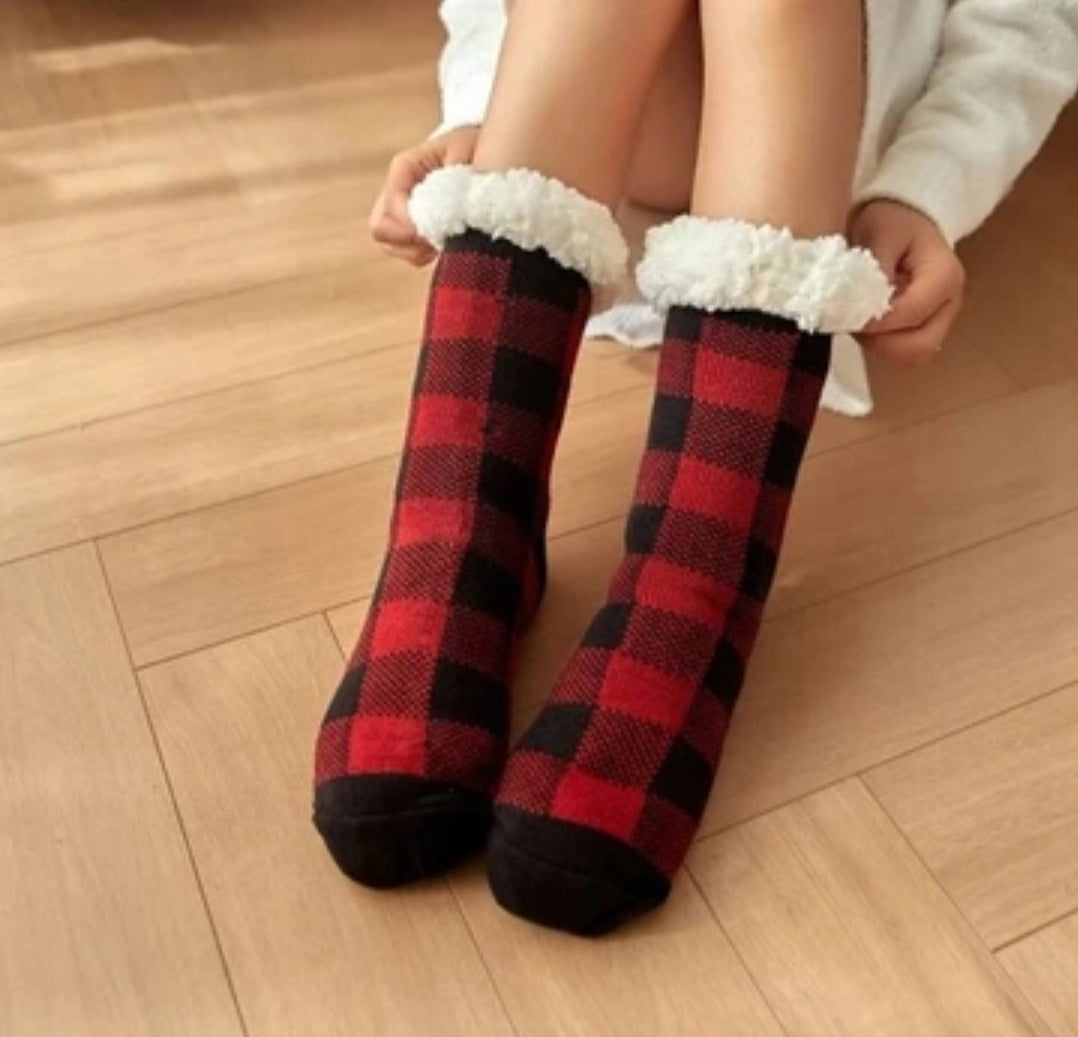 Very warm winter socks lattice red black unisex size 36-40 Manufacturer code 04