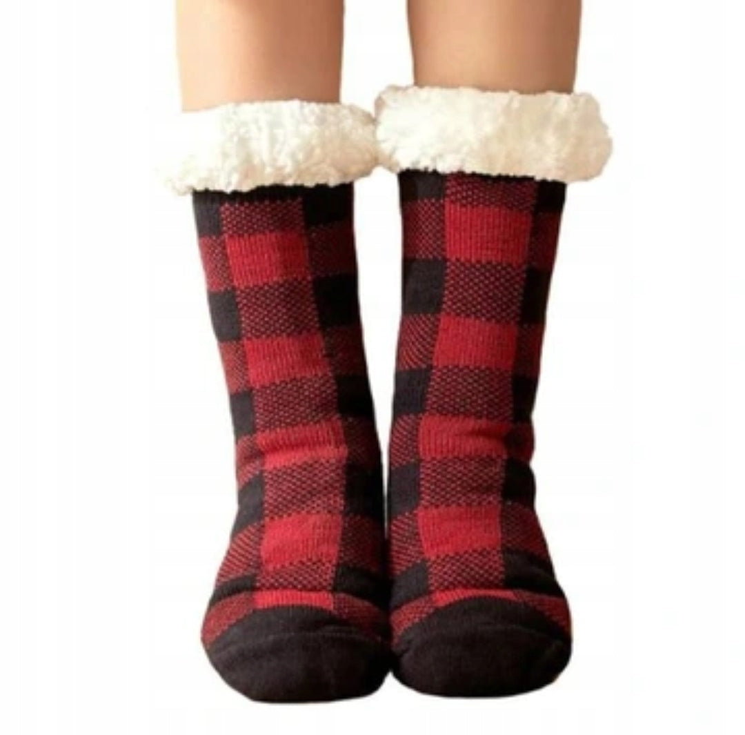 Very warm winter socks lattice red black unisex size 36-40