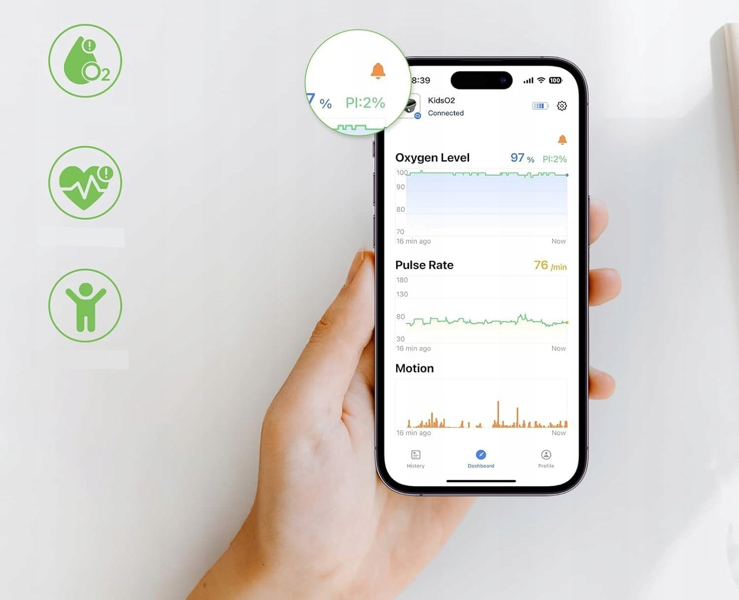 ViATOM children's pulse oximeter Bluetooth SpO2 heart rate saturation alarm child Medical device no