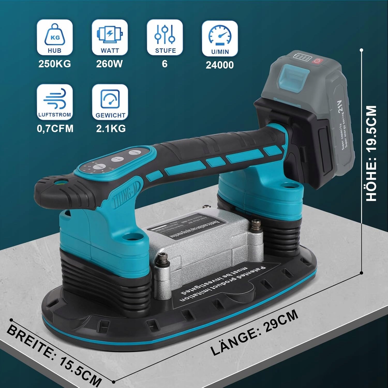 Vibrator For Plates With Suction Cup Leveling For Battery 18V 250kg Packaging status original