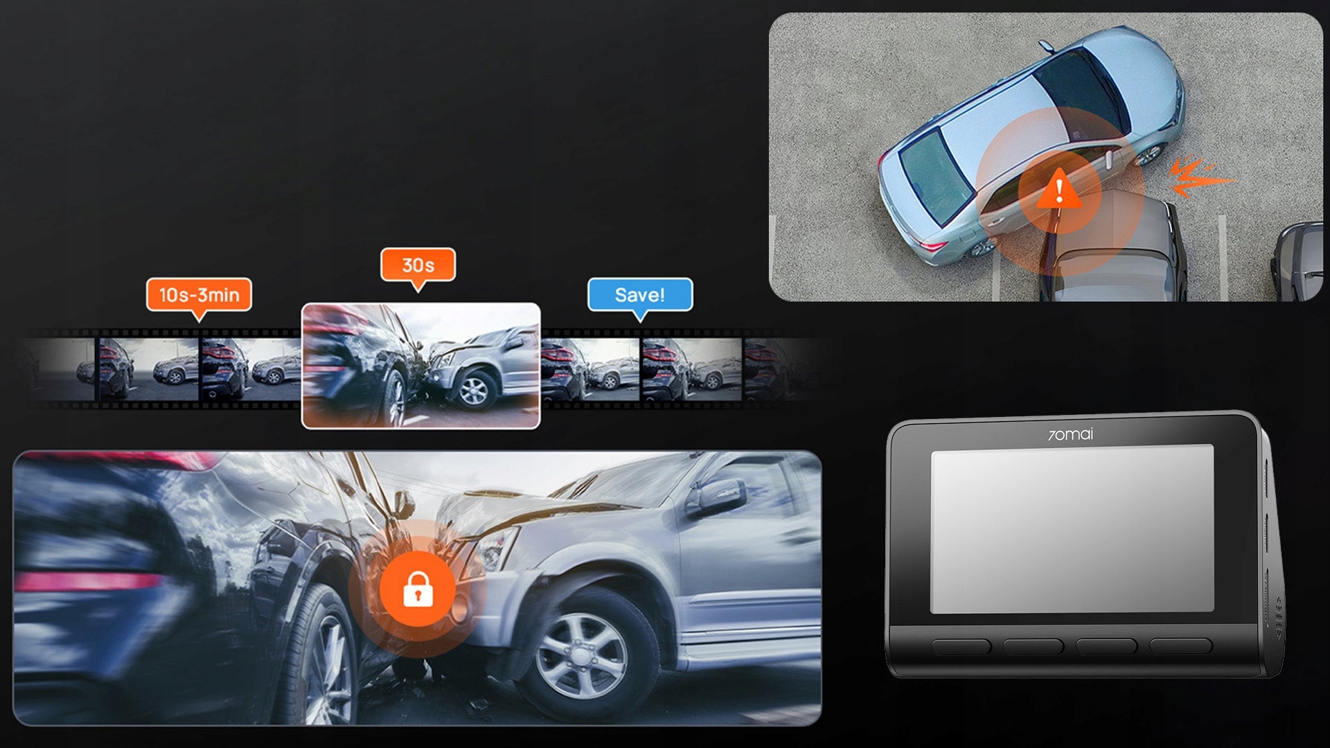 Video Recorder 70mai Dash Cam A810S 4K HDR + SD card 128GB Model Dash Cam A810S