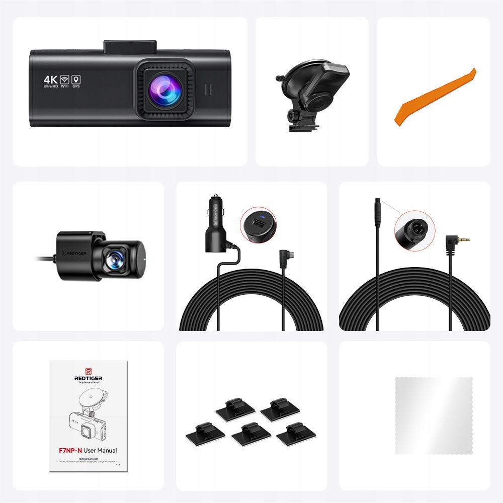 Video Recorder REDTIGER F7NP 4K Dual DashCam GPS WiFi Super-Capacitor Memory card included none