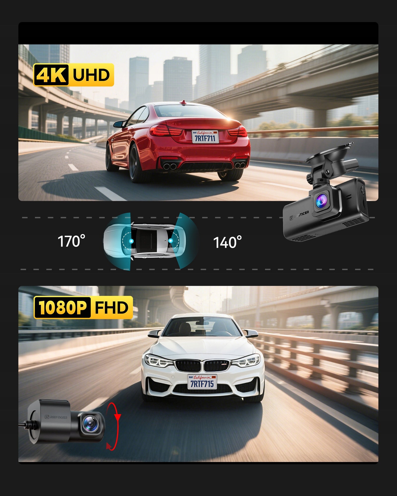 Video Recorder REDTIGER F7NT 4K Dual Dash Cam 128GB Touch Screen GPS Memory card included 128 GB