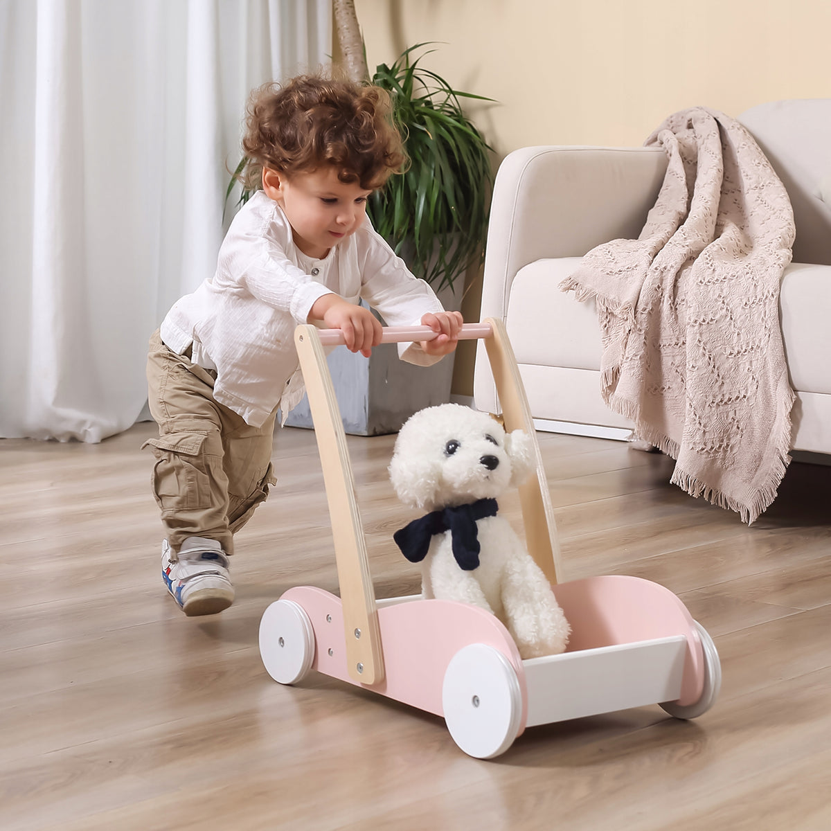 Viga PolarB Wooden Stroller 2in1 Walker Pusher Pink for Kids