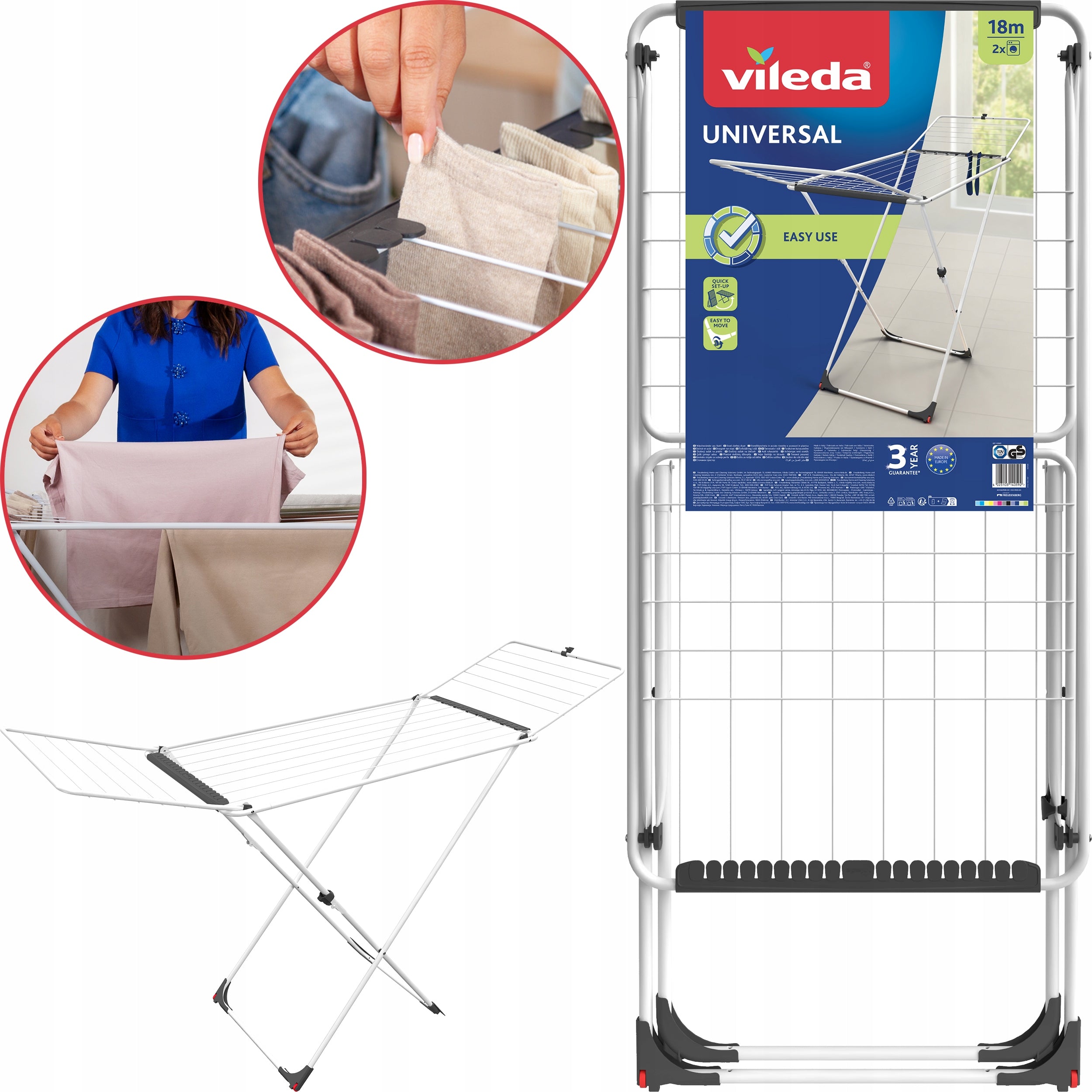 Vileda Clothes Dryer Universal Wheels Wide 18m Clothing Lines