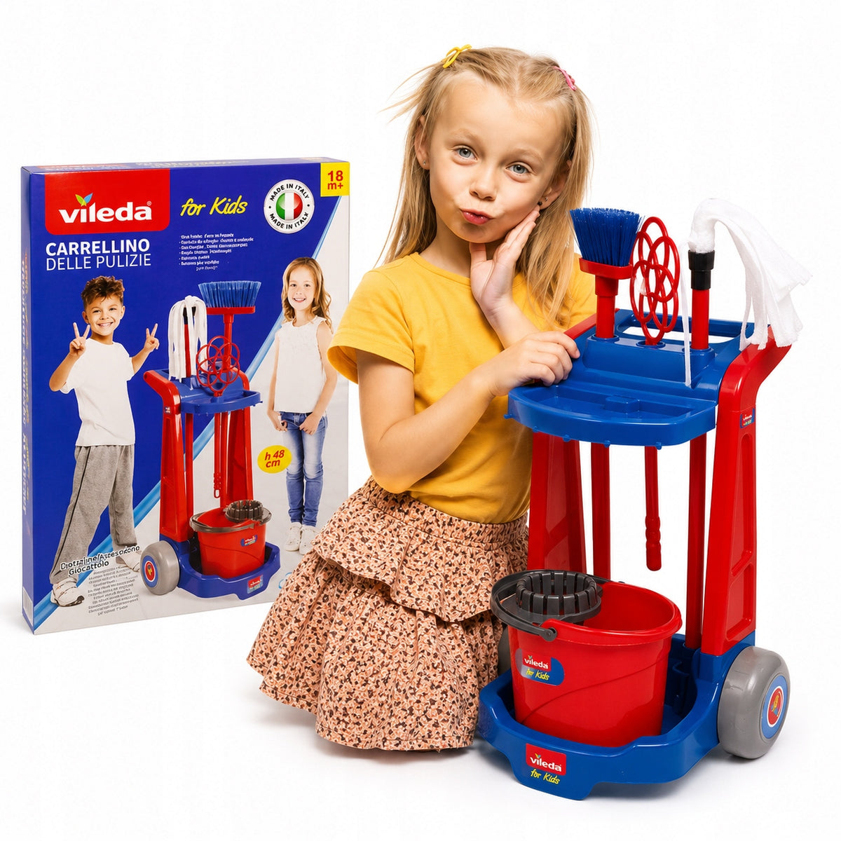 Vileda cleaning trolley for children with accessories - mop, broom, 3+ Packaging status original
