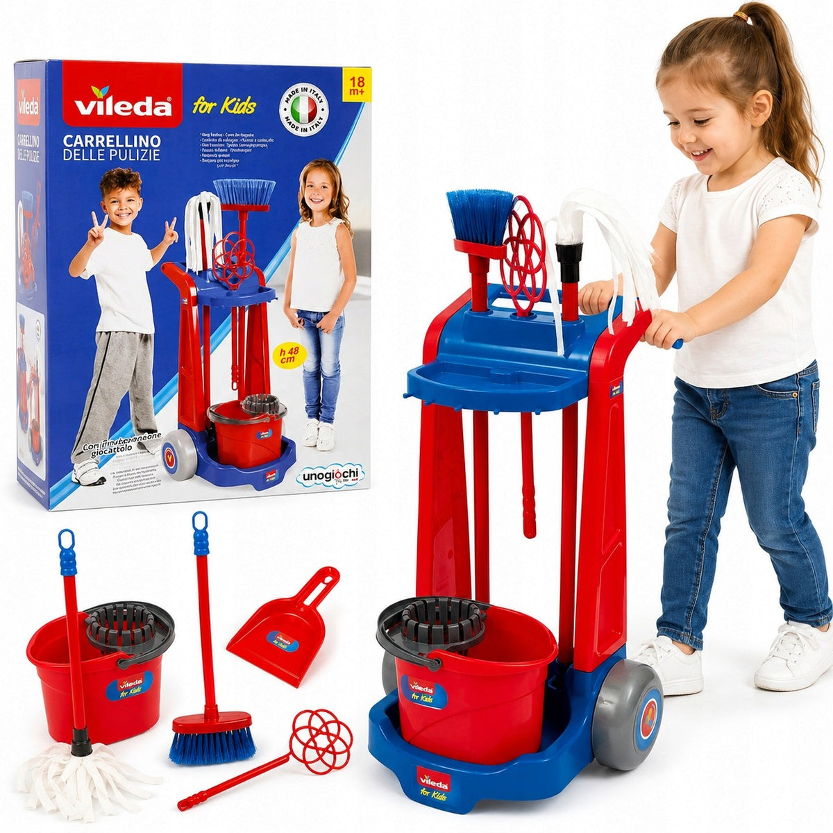 Vileda cleaning trolley for children with accessories - mop, broom, 3+