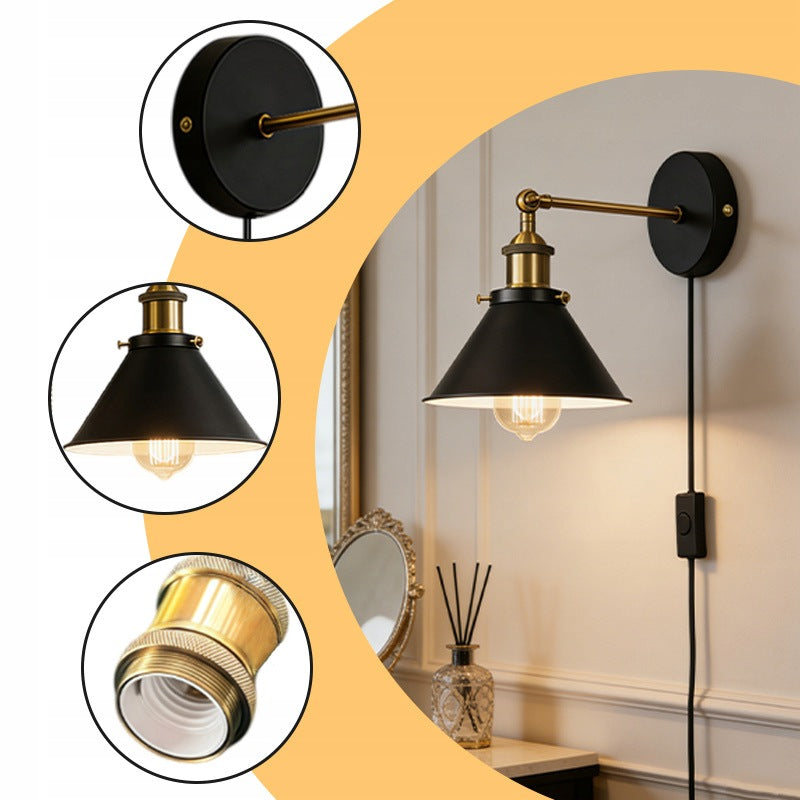 Vintage Black Iron Wall Sconce E27 Plug-in Retro Industrial Wall Lamp Packaging status original