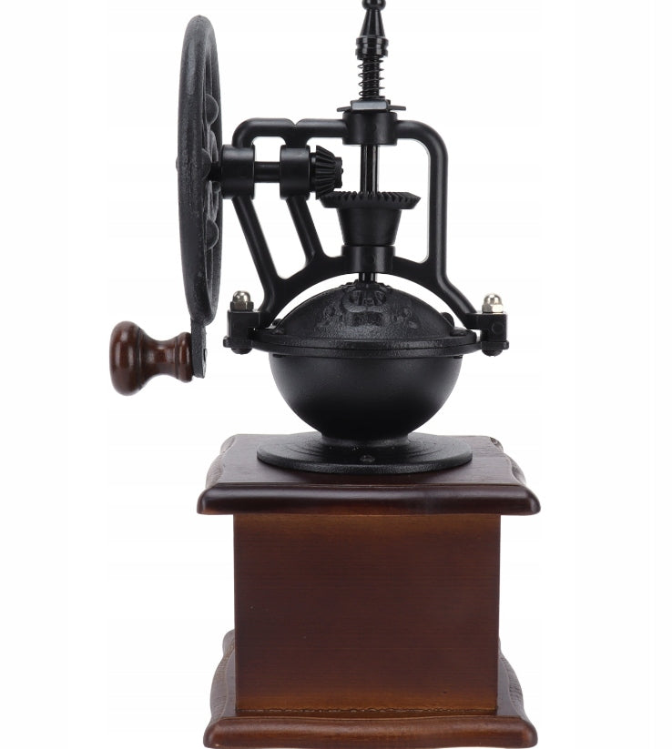 Vintage Handheld Coffee Grinder Wood + Cast Iron Retro Wheel Batteries included no