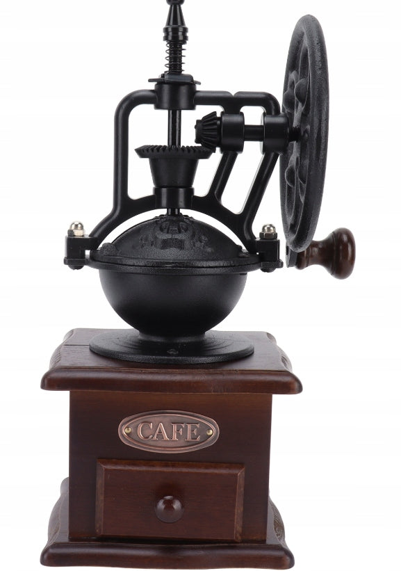 Vintage Handheld Coffee Grinder Wood + Cast Iron Retro Wheel