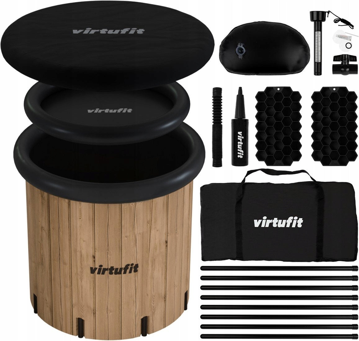 Virtufit XXL Ice Bathtub Imitation Wood with Accessories Home Sailing