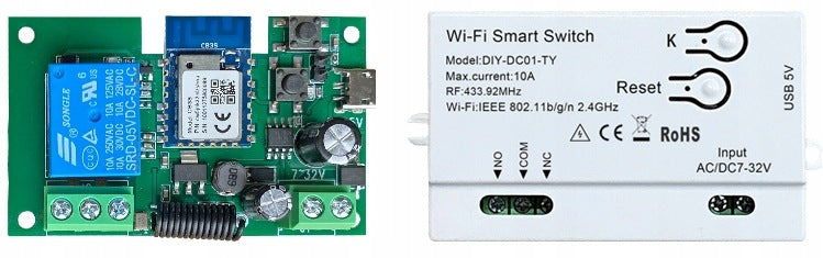 Voltage-free relay controller Gate Furnace WiFi + RF TUYA NC NO Manufacturer code Krasław