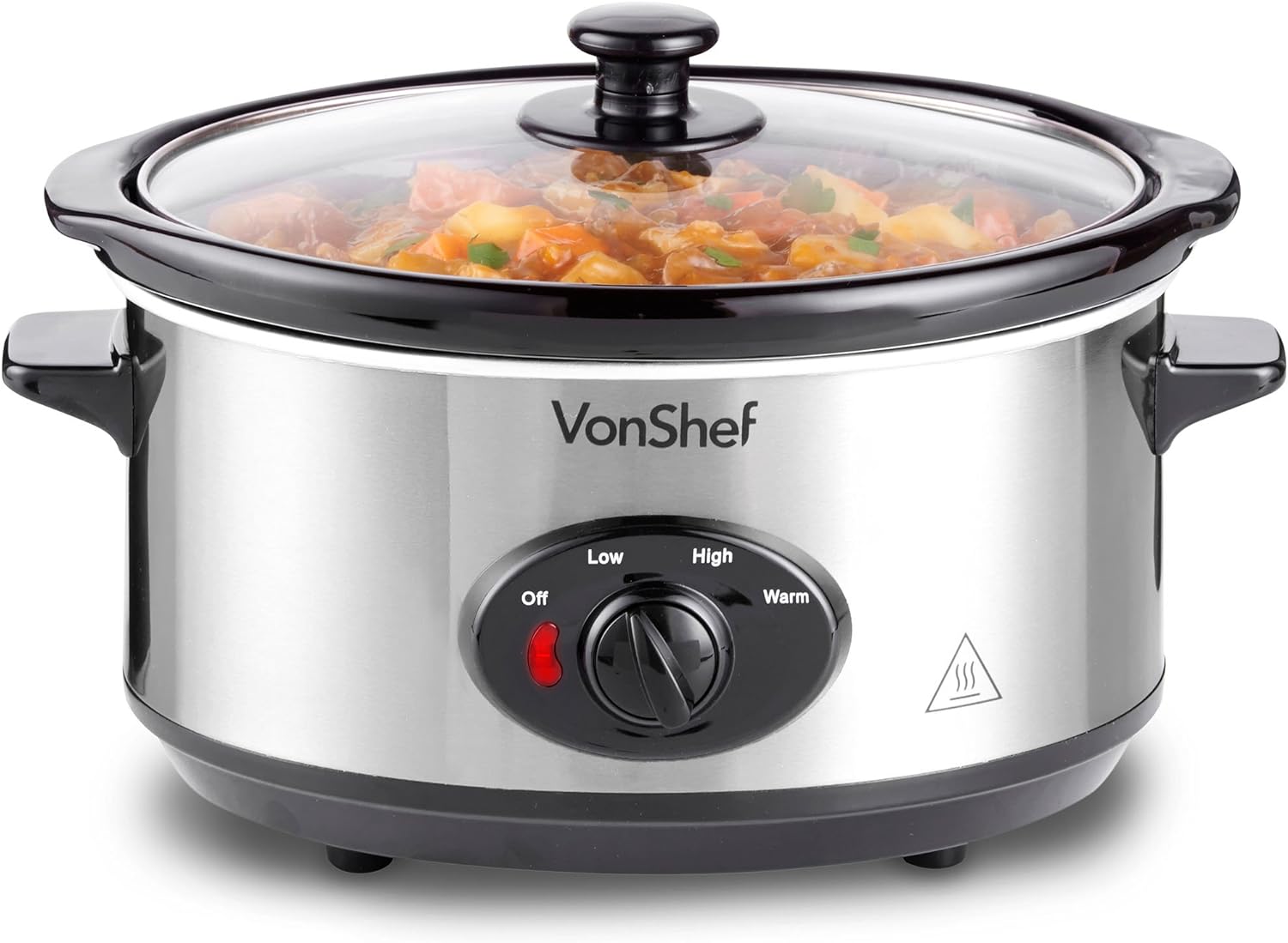 VonShef slow cooker with glass lid 3,5 l steel