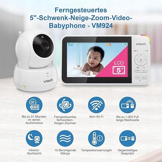 Vtech VM924 – Baby Monitor with 5" Screen (White) EAN (GTIN) 5906521360096