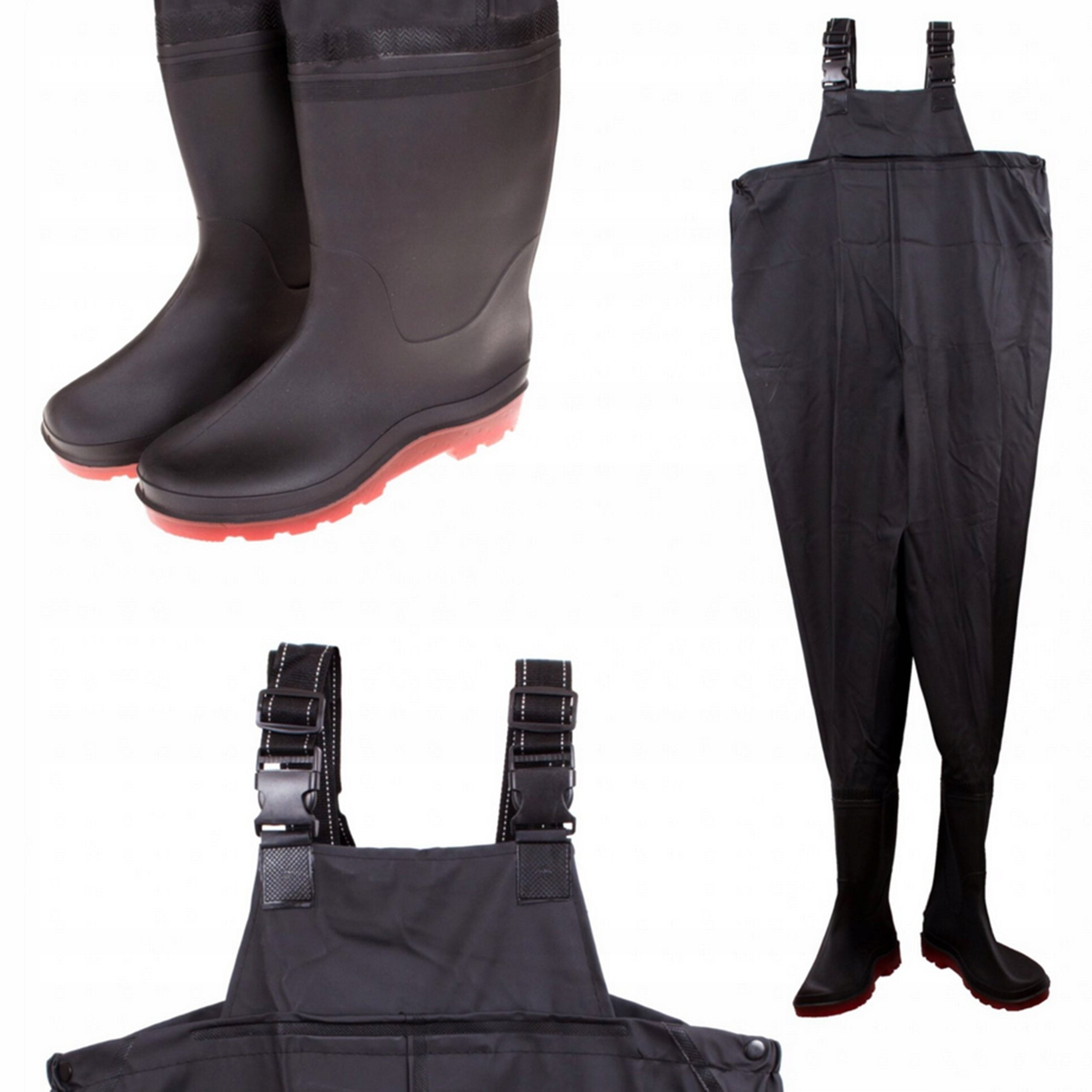 WADERS BIB FISHING PANTS RUBBER BOOTS 42 SIZE BLACK WATERPROOF Manufacturer code M442 Wodery Spodniobuty Wędkarskie Spodnie