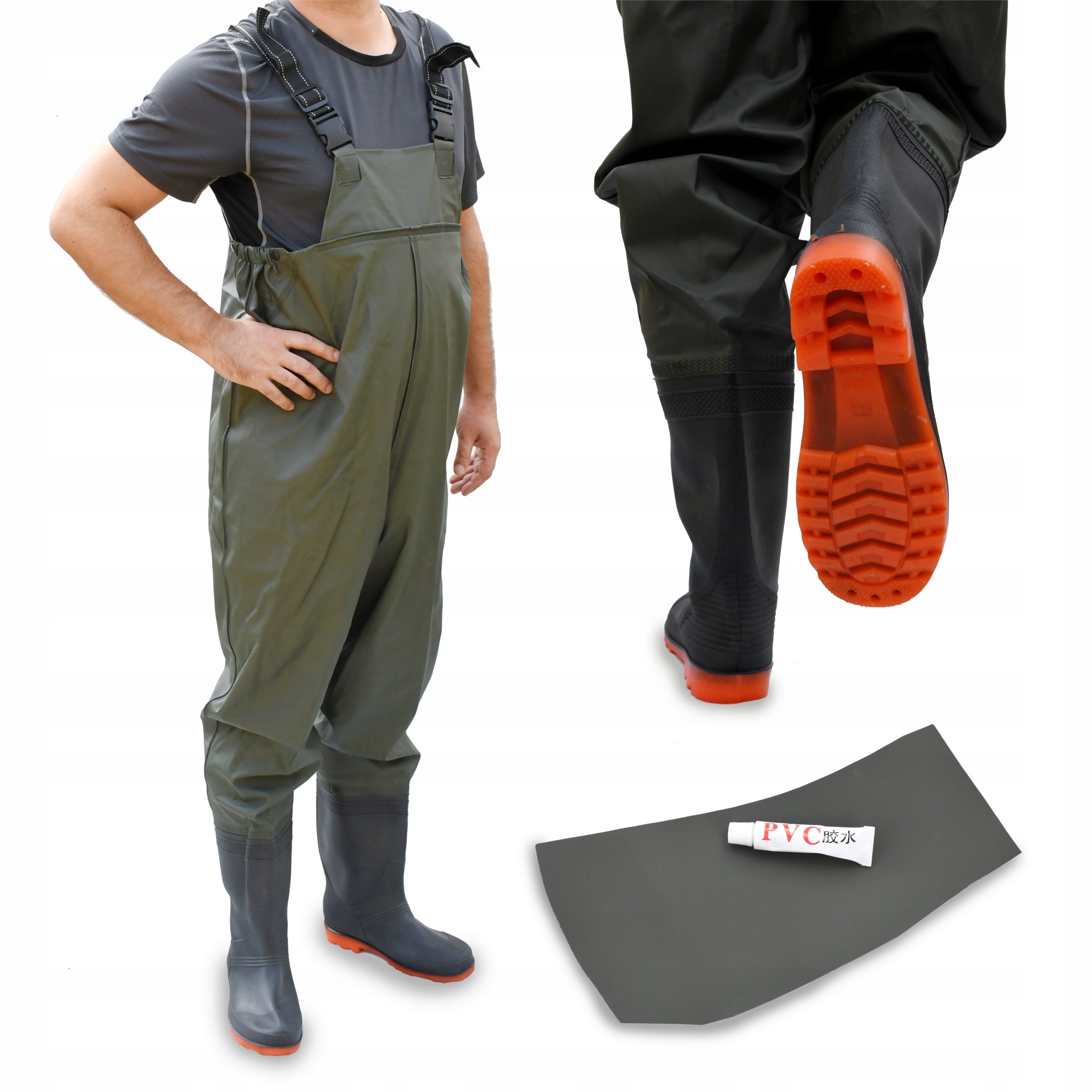 WADERS FISHING TROUSERS REINFORCED FISHING RUBBER BOOTS SIZE. 41 Color green