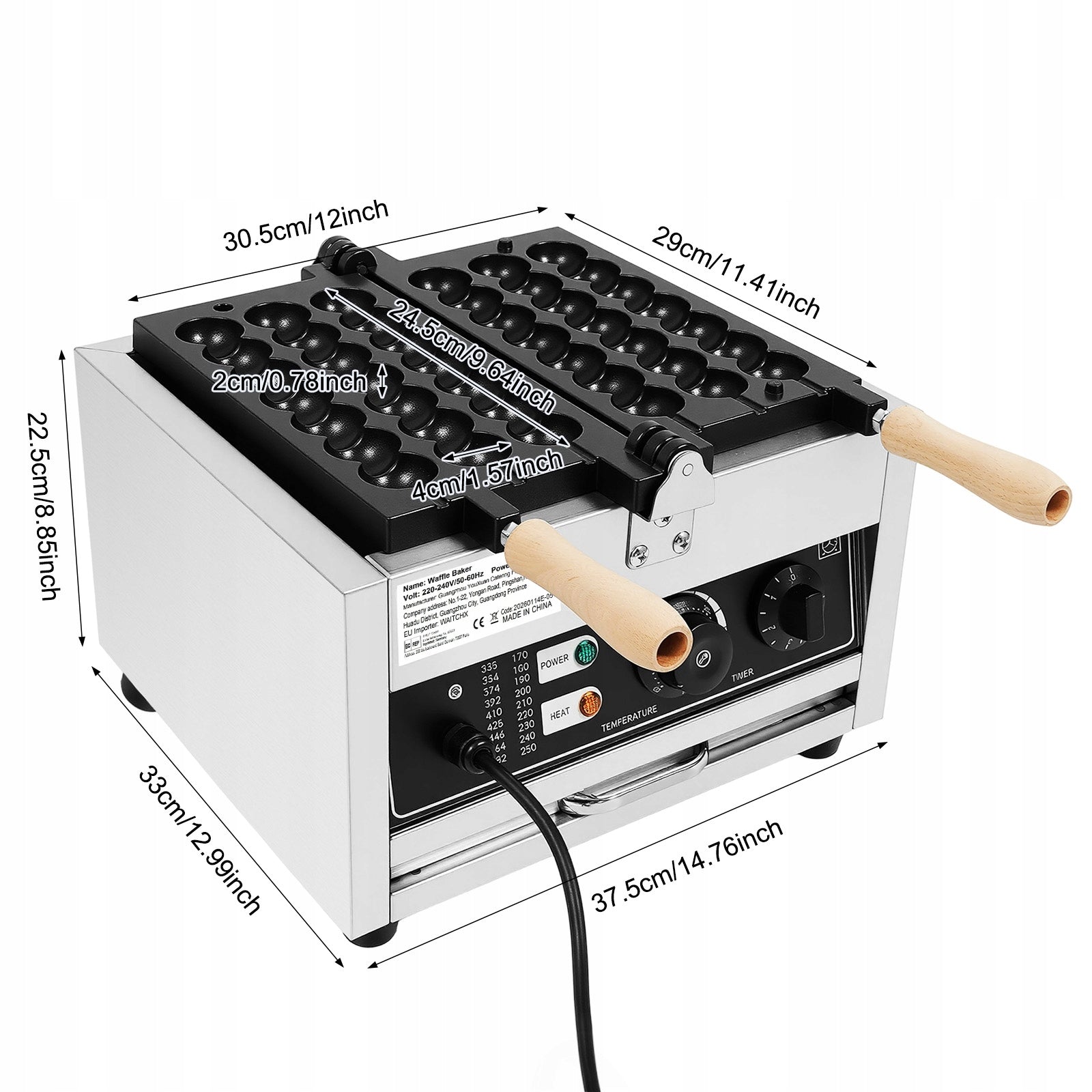 WAFFLE BALL MAKING MACHINE 1500W FOR COMMERCIAL/HOME PANCAKE/MUFFIN USE Packaging status original