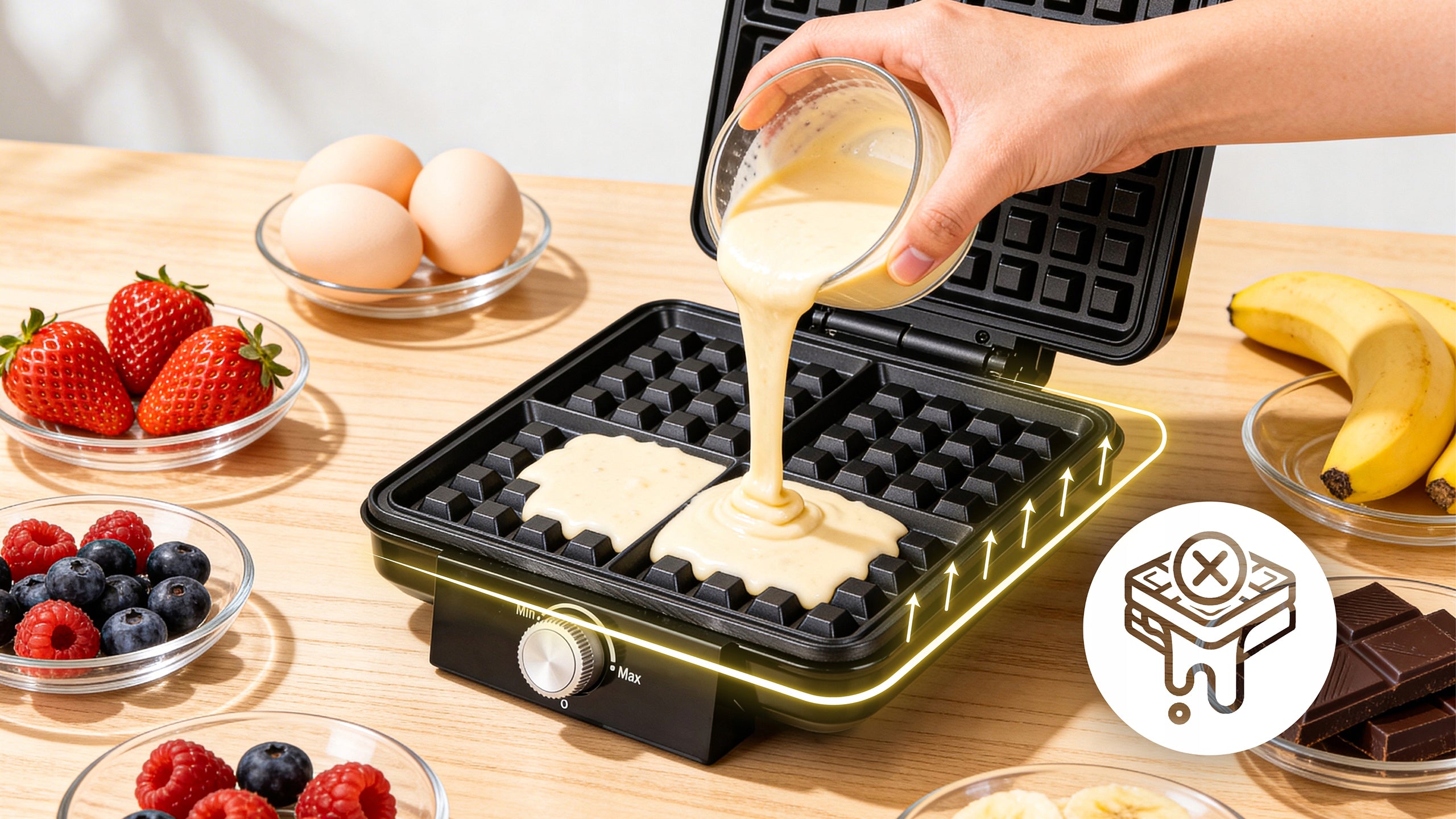 WAFFLE IRON 2200W 4 LARGE WAFFLES CRISP ADJUSTMENT NONSTICK COATING Power rating 2200 W