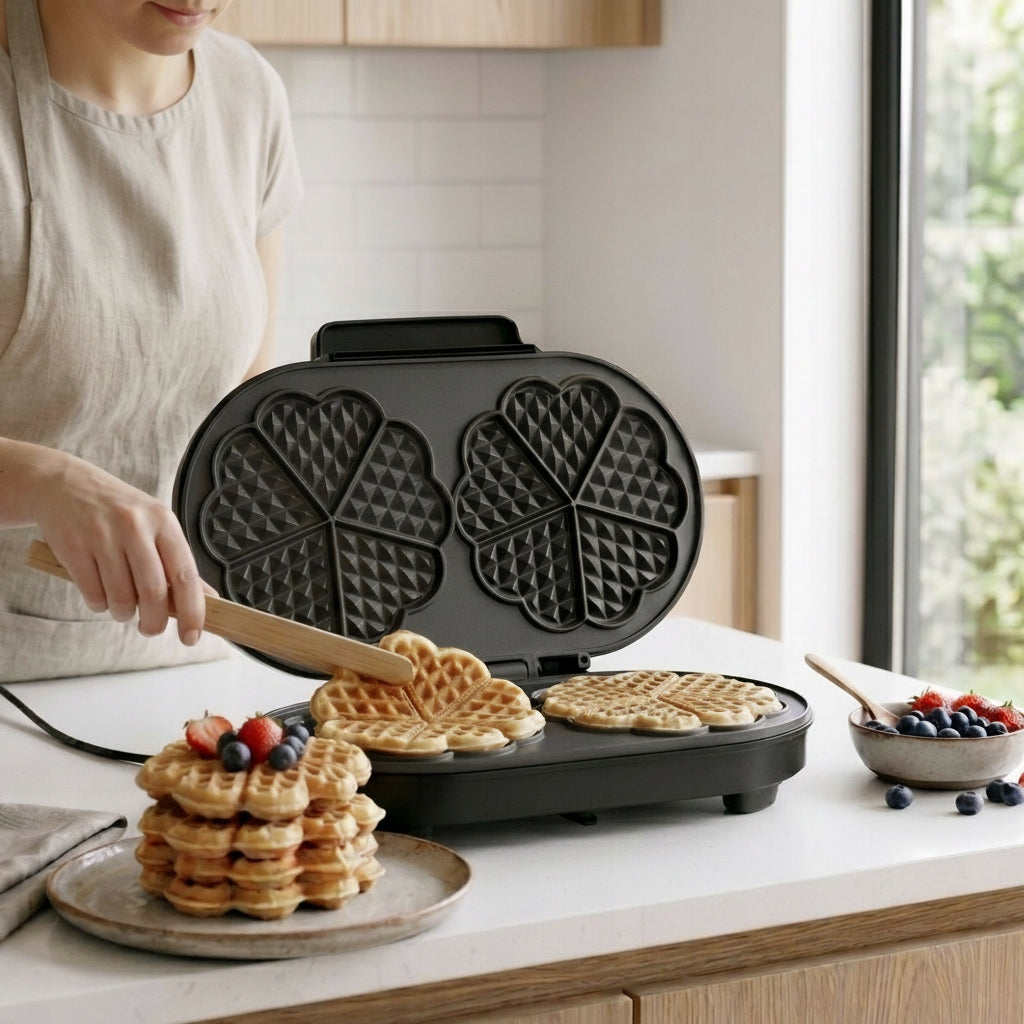 WAFFLE IRON 4 LARGE WAFFLES TEMPERATURE CONTROL NONSTICK PLATES 1400W Manufacturer code ES9680270B