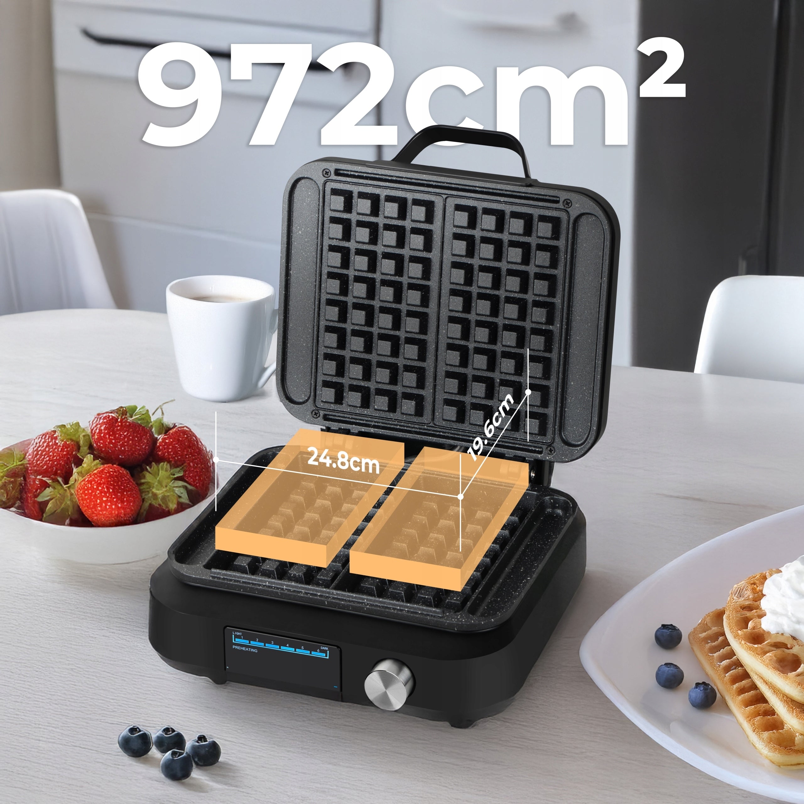 WAFFLE IRONER for 2 large waffles MARBLE COATING time adjustment STRONG 2200W Manufacturer code Gofrownica LVWF002BK 2 duże gofry MOCNA