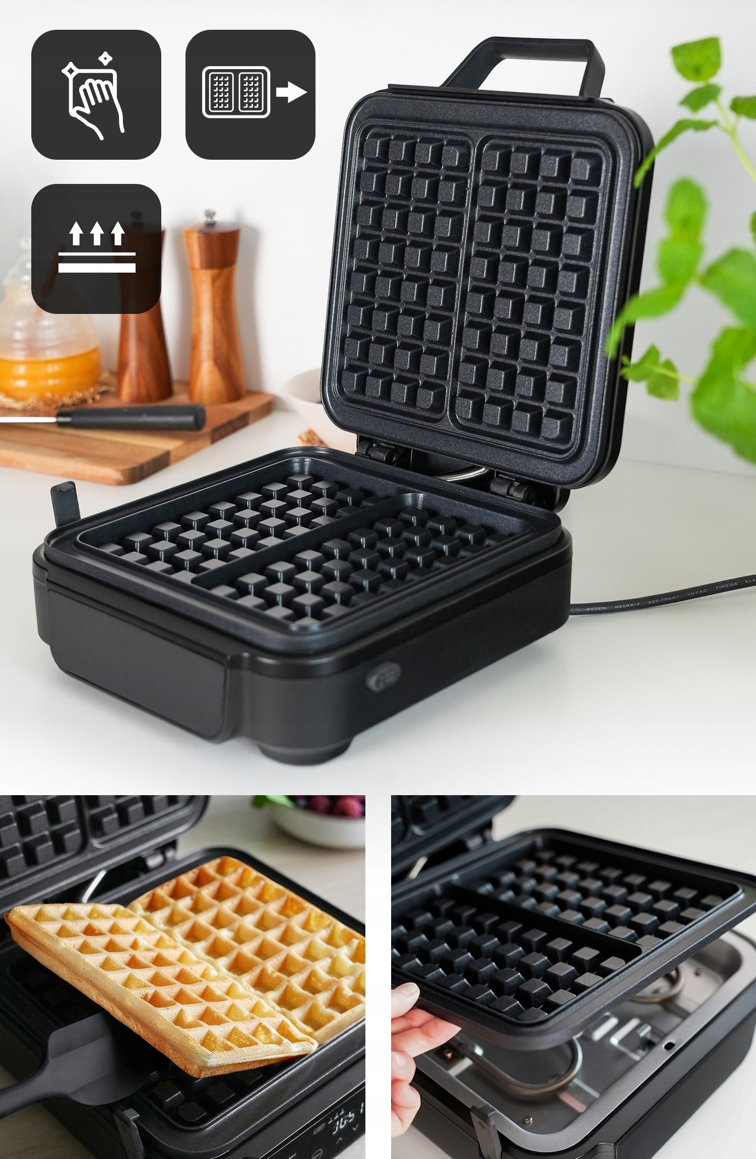 WAFFLE MAKER 2 LARGE WAFFLES GENIUS 2200 5 PROGRAMS 8 DEGREES BAKING Power rating 1500 W