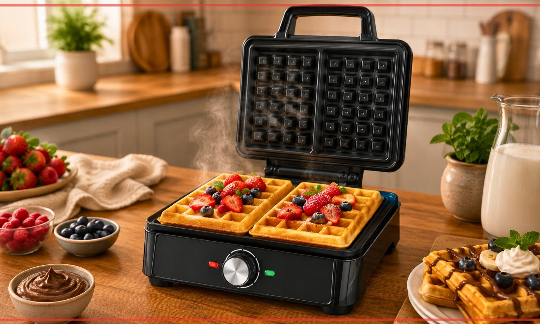 WAFFLE MAKER 2000W WAFFLE TOASTER TEMPERATURE CONTROL BLACK NON-STICK Packaging status original