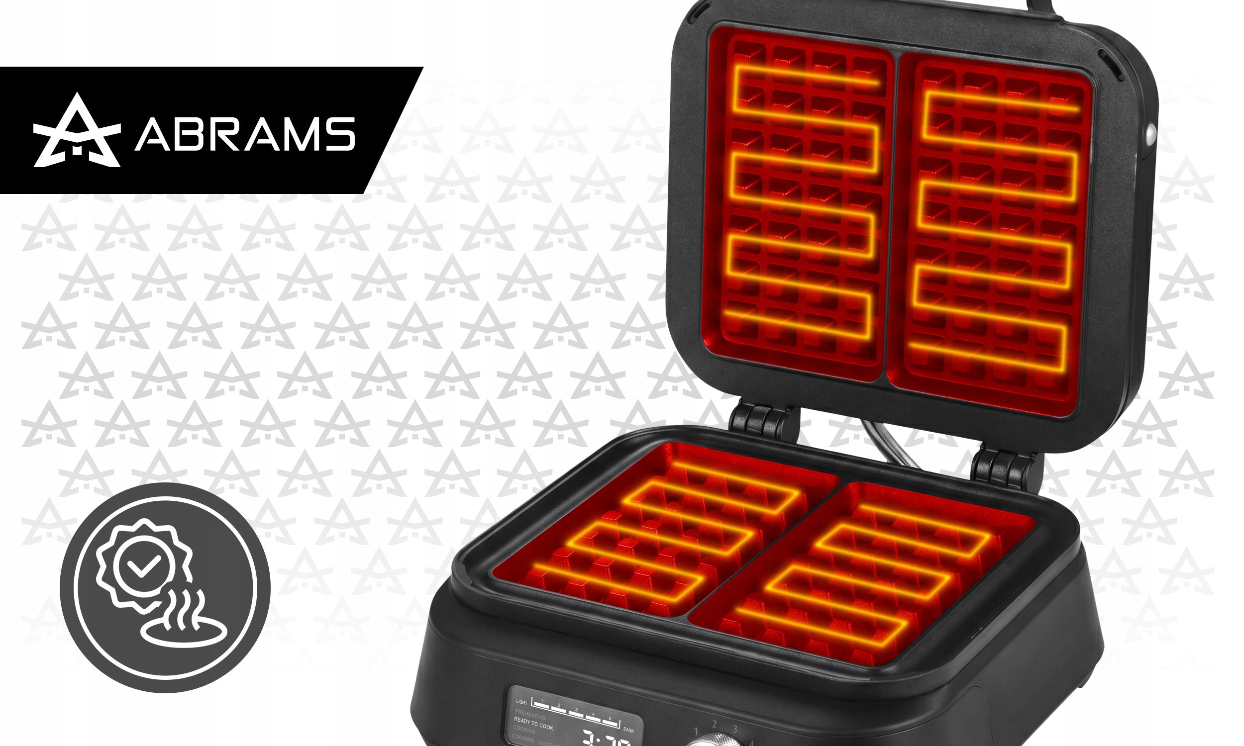WAFFLE MAKER 2200W 2 LARGE CRISPY WAFFLES TEMP ADJUSTMENT TEFLON COATING Brand Abrams