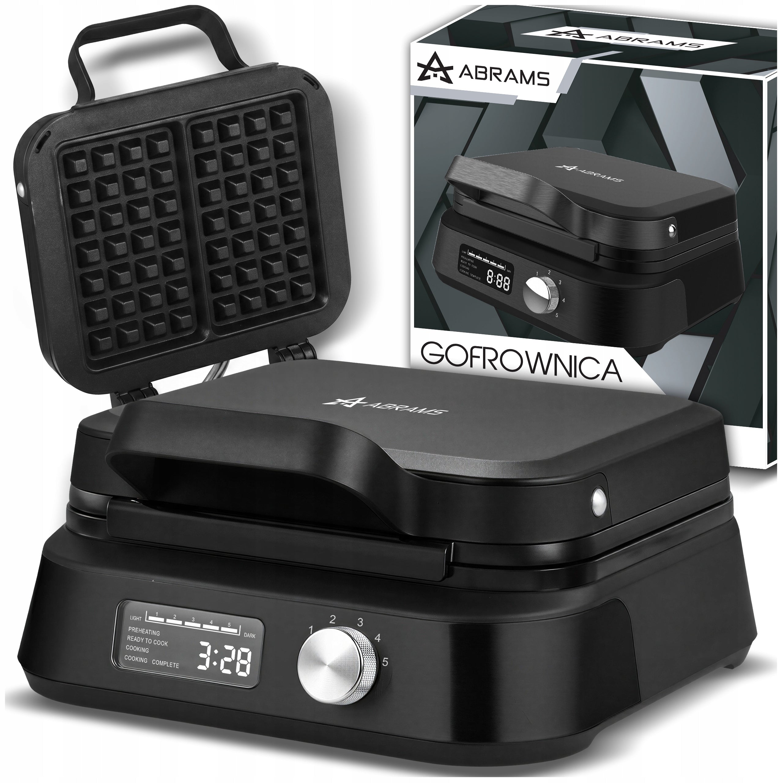 WAFFLE MAKER 2200W 2 LARGE CRISPY WAFFLES TEMP ADJUSTMENT TEFLON COATING