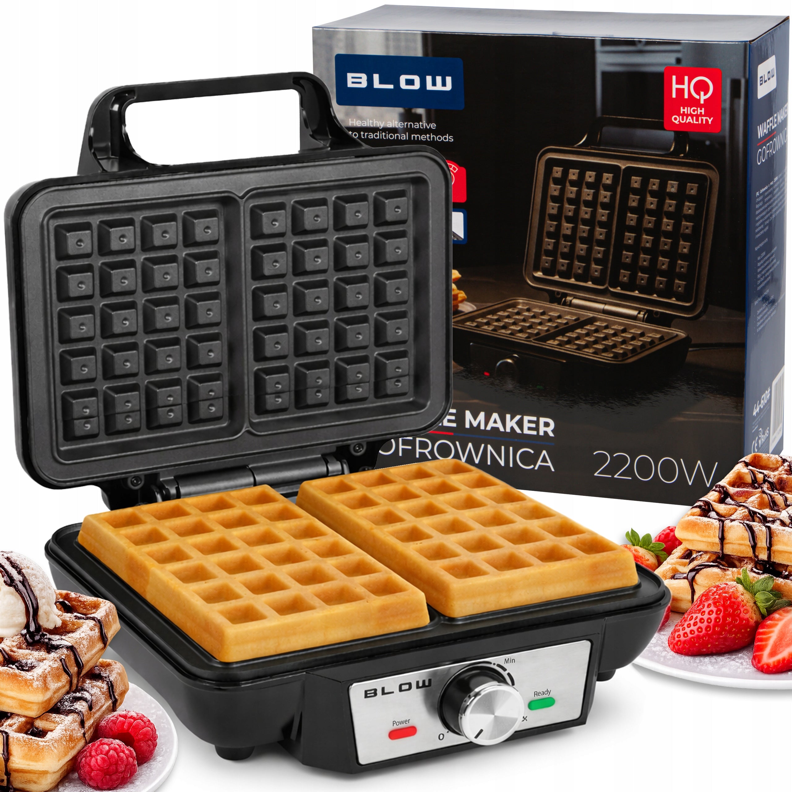 WAFFLE MAKER FOR 2 LARGE CRISPY WAFFLES TEMPERATURE CONTROL XXL STRONG 2200W