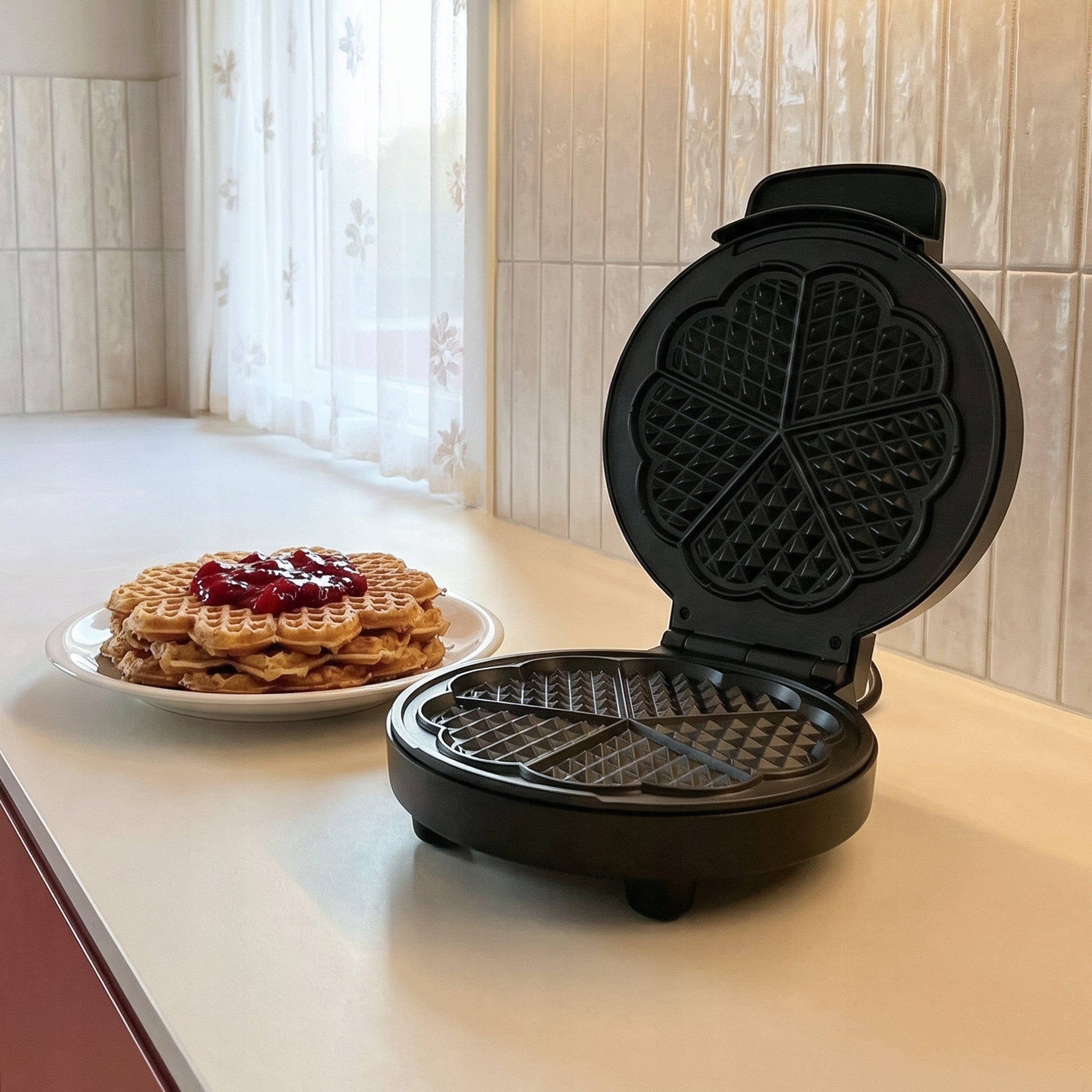 WAFFLE MAKER HEART 1200W NON-STICK COATING HUSLOG Packaging status original