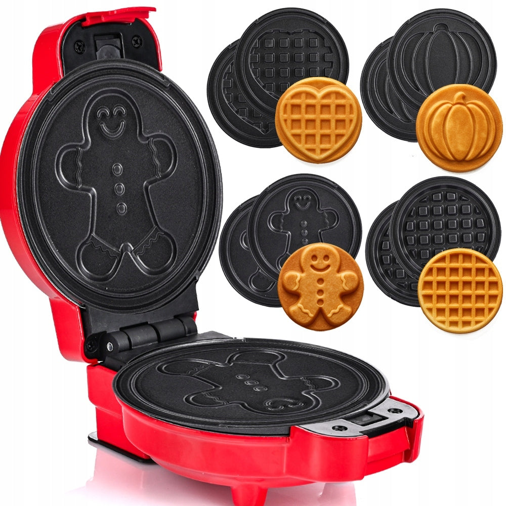 WAFFLE MAKER MINI WAFFLES STRONG NON-STICK 8 TILES 4 PATTERNS RED POWER Power rating 491 W