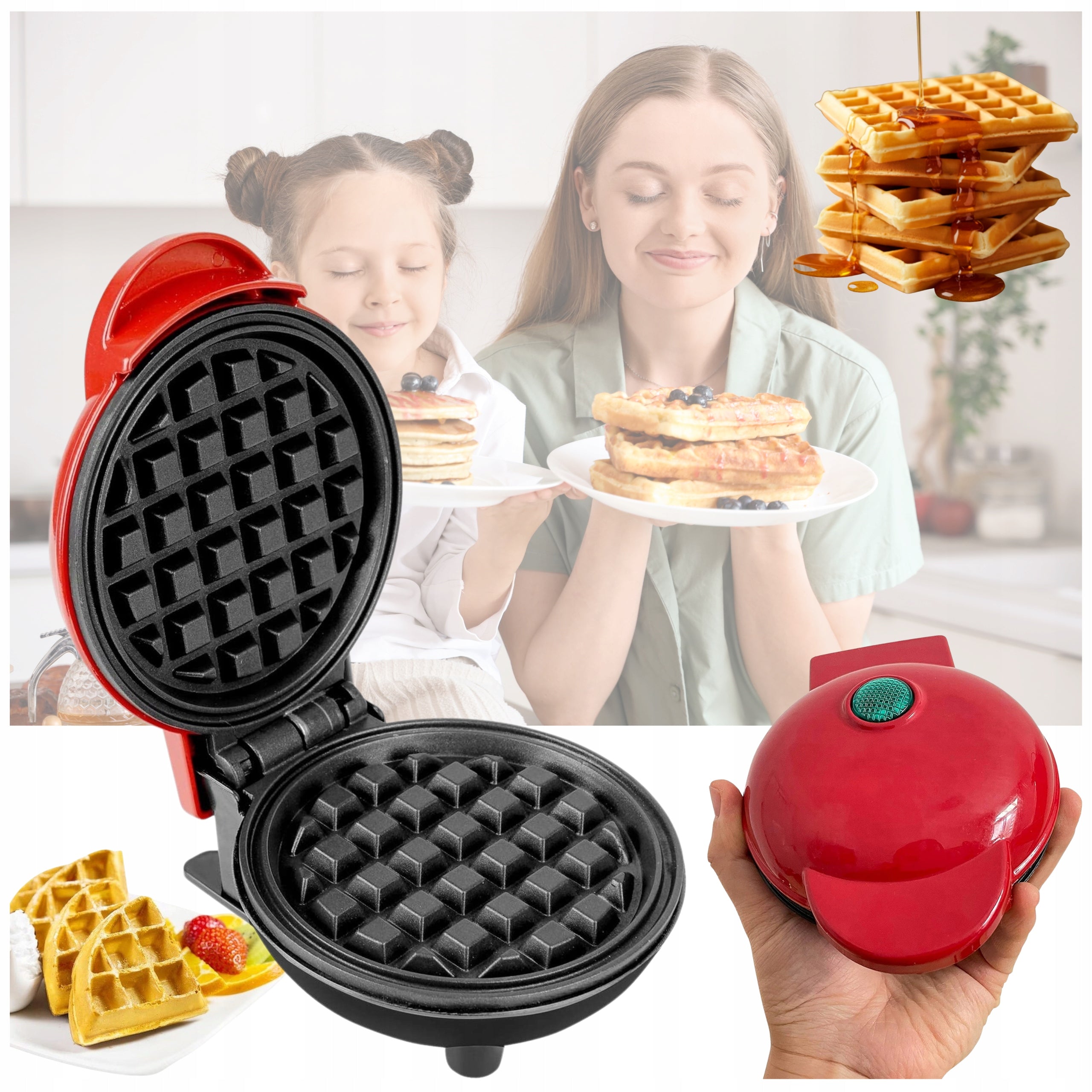 WAFFLE MAKER TOASTER RED MINI ELECTRIC CRISPY WAFFLES 350W TOASTER