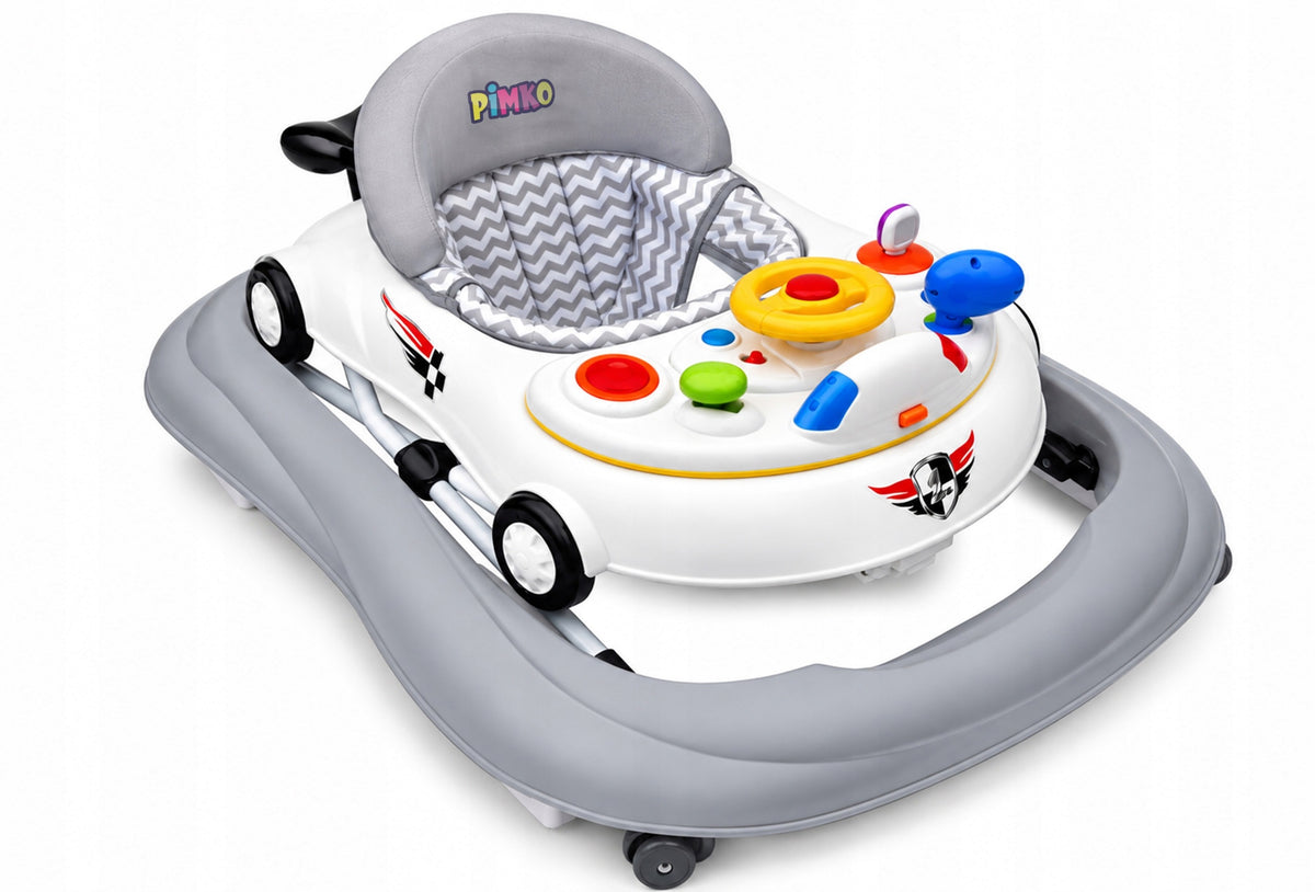 WALKER INTERACTIVE RACER FOR CHILDREN CHILD LEARNING TO WALK ADJUSTABLE Manufacturer code Chodzik wielofunkcyjny RACER GREY