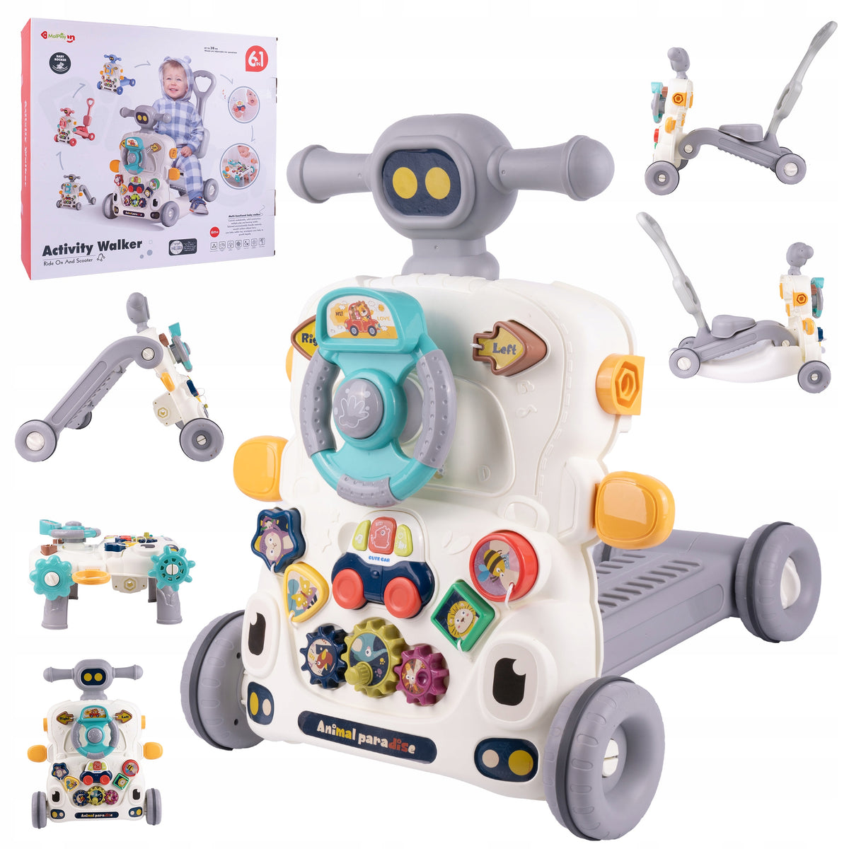 WALKER PUSHER 6IN1 EDUCATIONAL INTERACTIVE TABLE STEERING WHEEL SCOOTER
