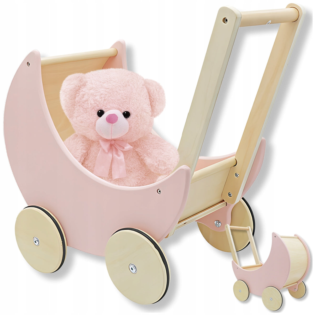 WALKER PUSHER FOR CHILDREN WOODEN DOLL STROLLER 3in1