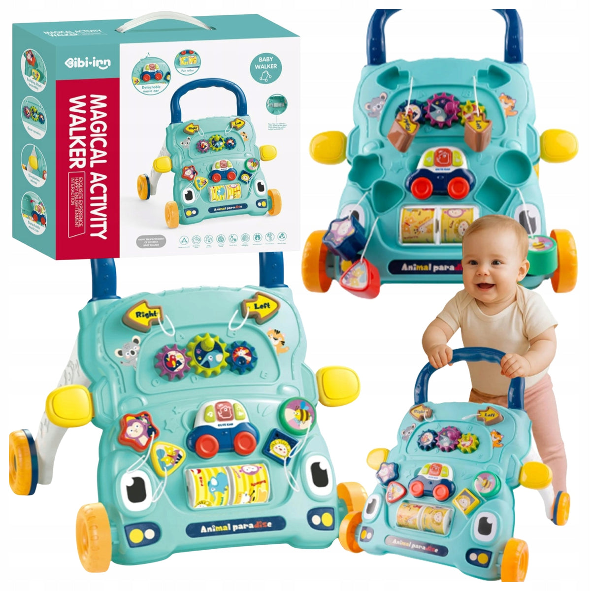 WALKER PUSHER INTERACTIVE TABLE CAR SORTER EDUCATIONAL BLOCKS BLUE
