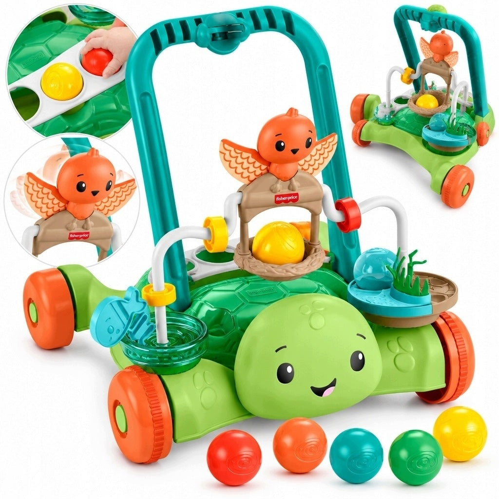 WALKER PUSHER TURTLE FISHER-PRICE INTERACTIVE 2IN1 SENSORY 5 BALLS 6M+