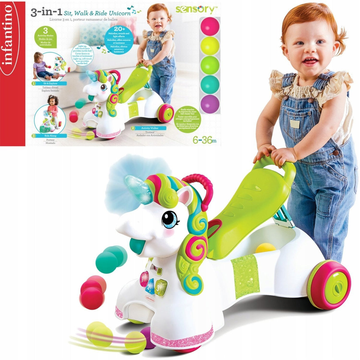 WALKER PUSHER UNICORN 3in1 Kid's age 6+ months
