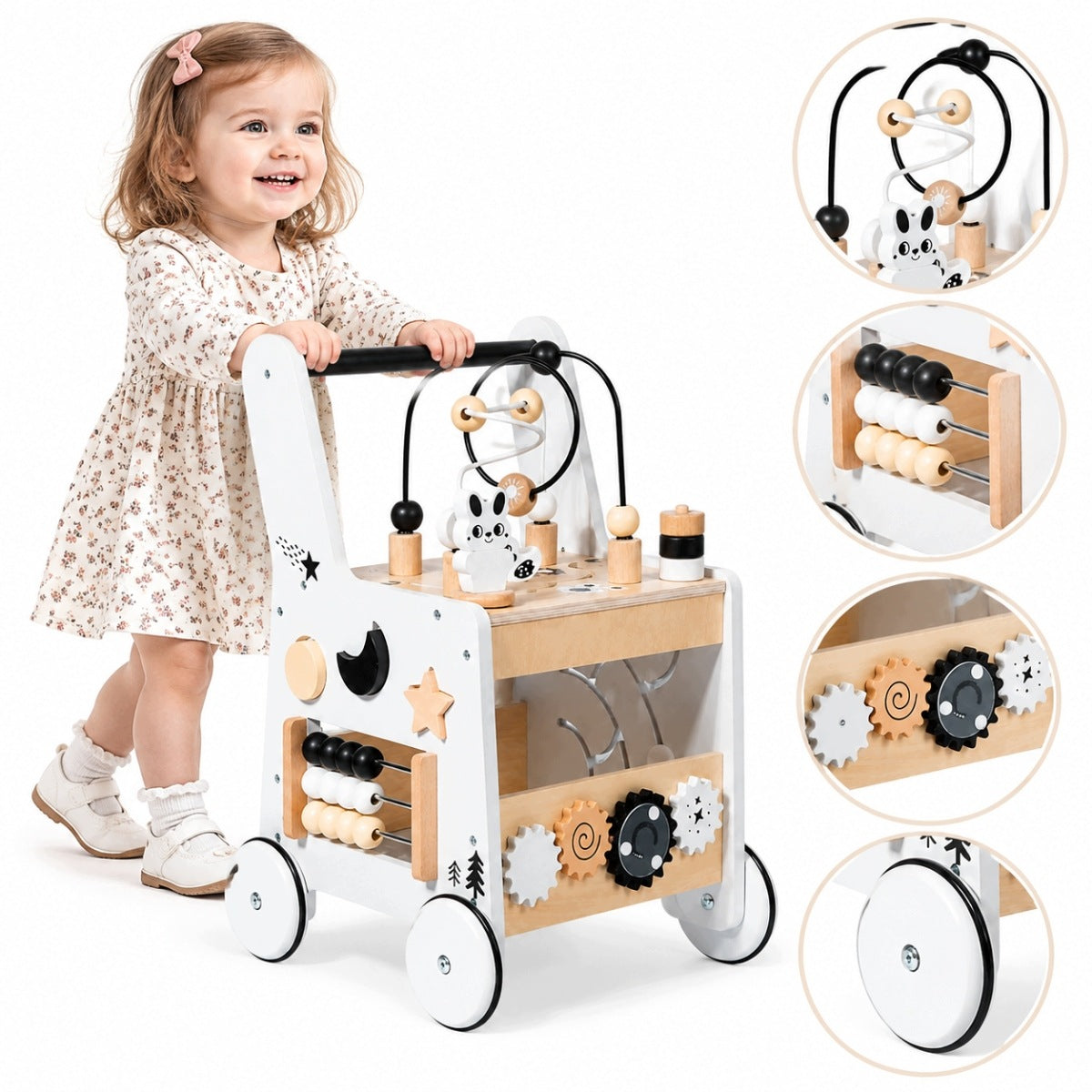 WALKER WOODEN PUSHER EDUCATIONAL CUBE 6IN1 SORTER ABACUS TABLE EDU