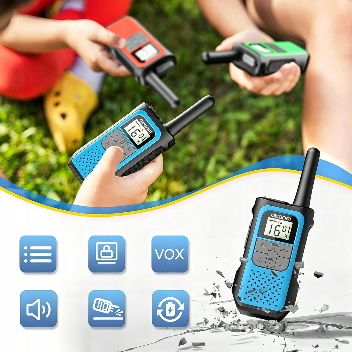 WALKIE TALKIE DLA DZIECI KRÓTKOFALÓWKI ZESTAW 3 SZT USB VOX 5km Brand no brand