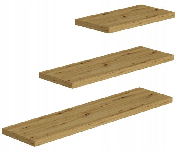 WALL FURNITURE SHELF HANGING SET OF 3 ARTISAN OAK SHELVES + PEGS