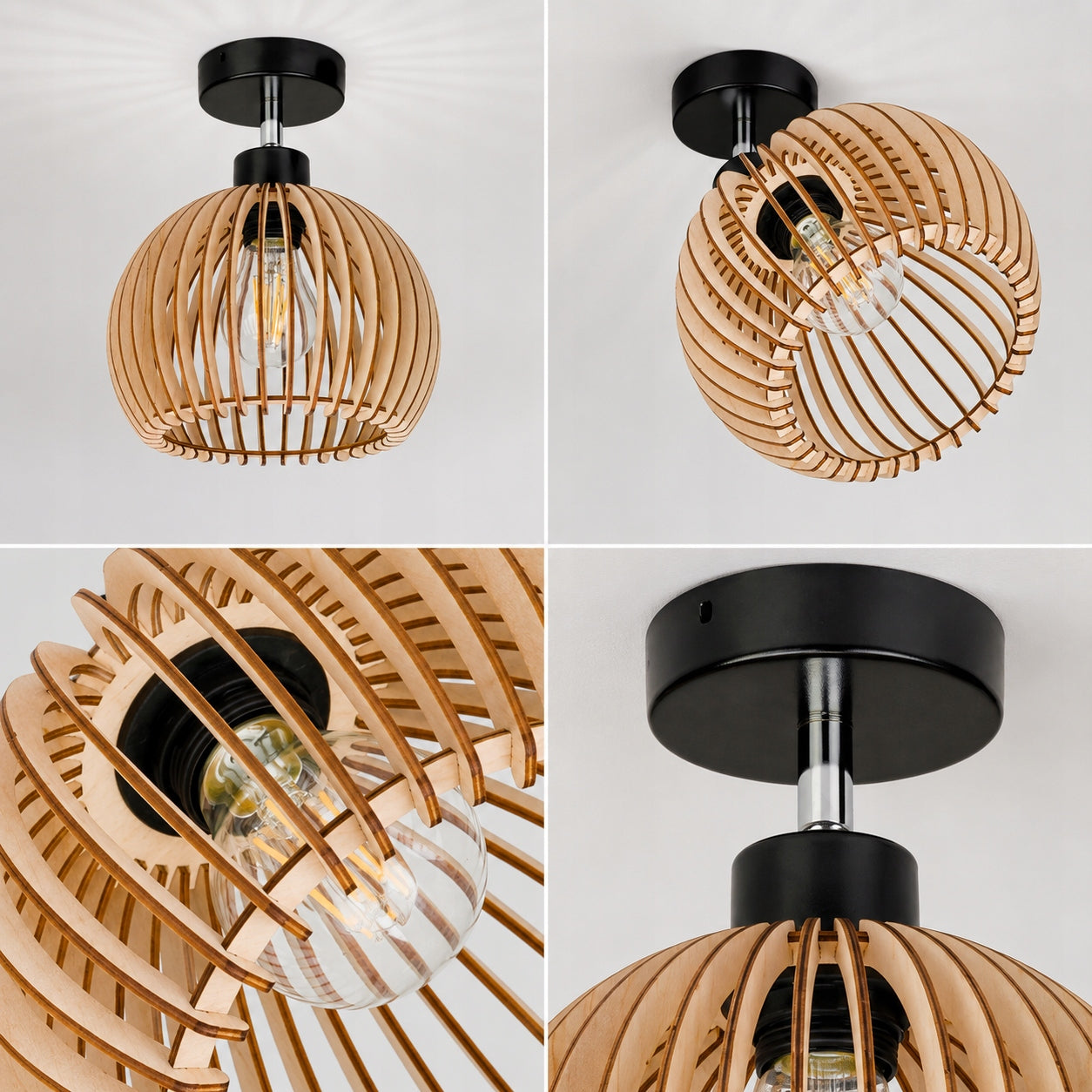 WALL LAMP ADJUSTABLE LOFT RUSTIC LAMPSHADE BALL WOOD E27 Brand LED-ONE