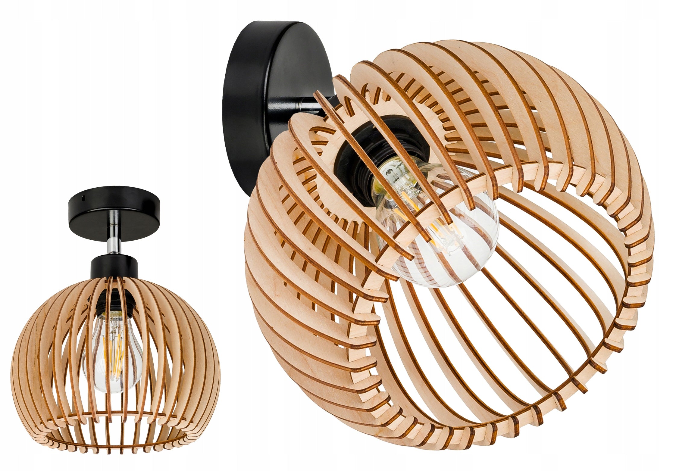 WALL LAMP ADJUSTABLE LOFT RUSTIC LAMPSHADE BALL WOOD E27