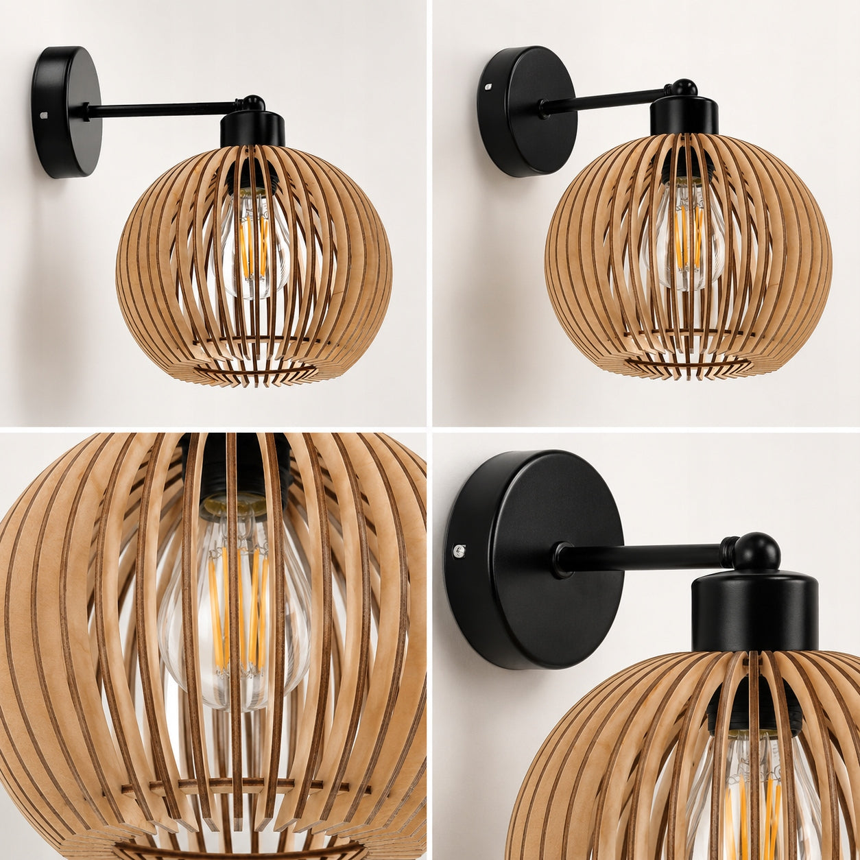 WALL LAMP FIXED LOFT RUSTIC WOODEN BALL WOOD E27 Manufacturer code kula 17