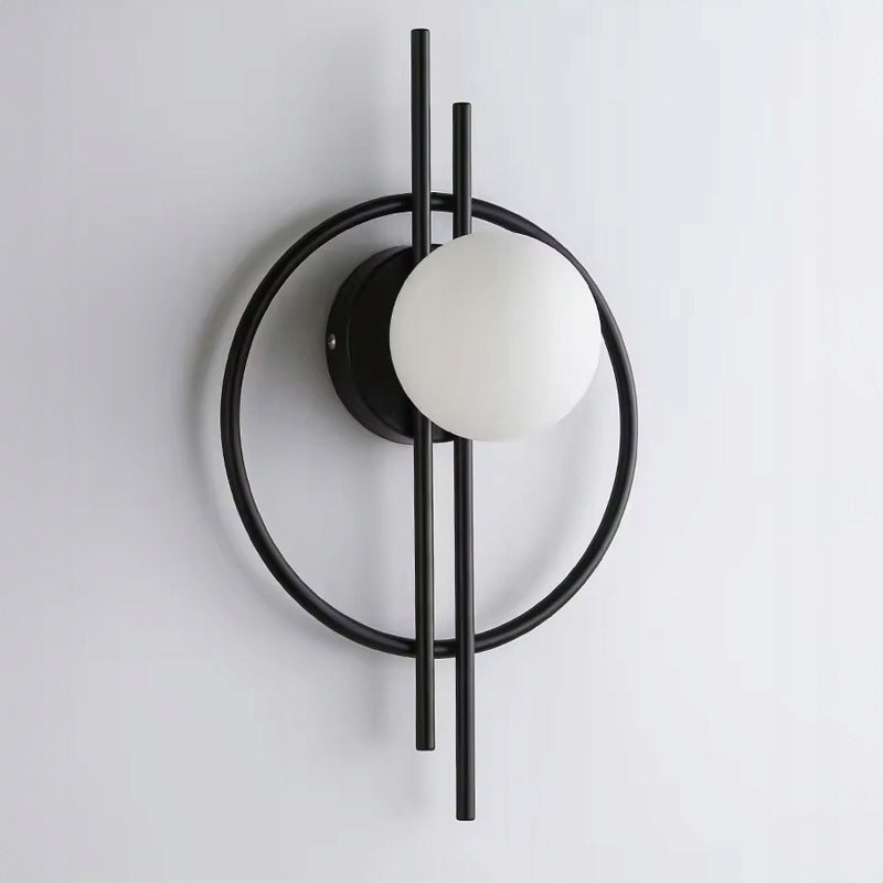WALL LAMP SCONCE E27 BLACK WITH WHITE LAMPSHADE GLASS GEOMETRIC BALL Batteries included no