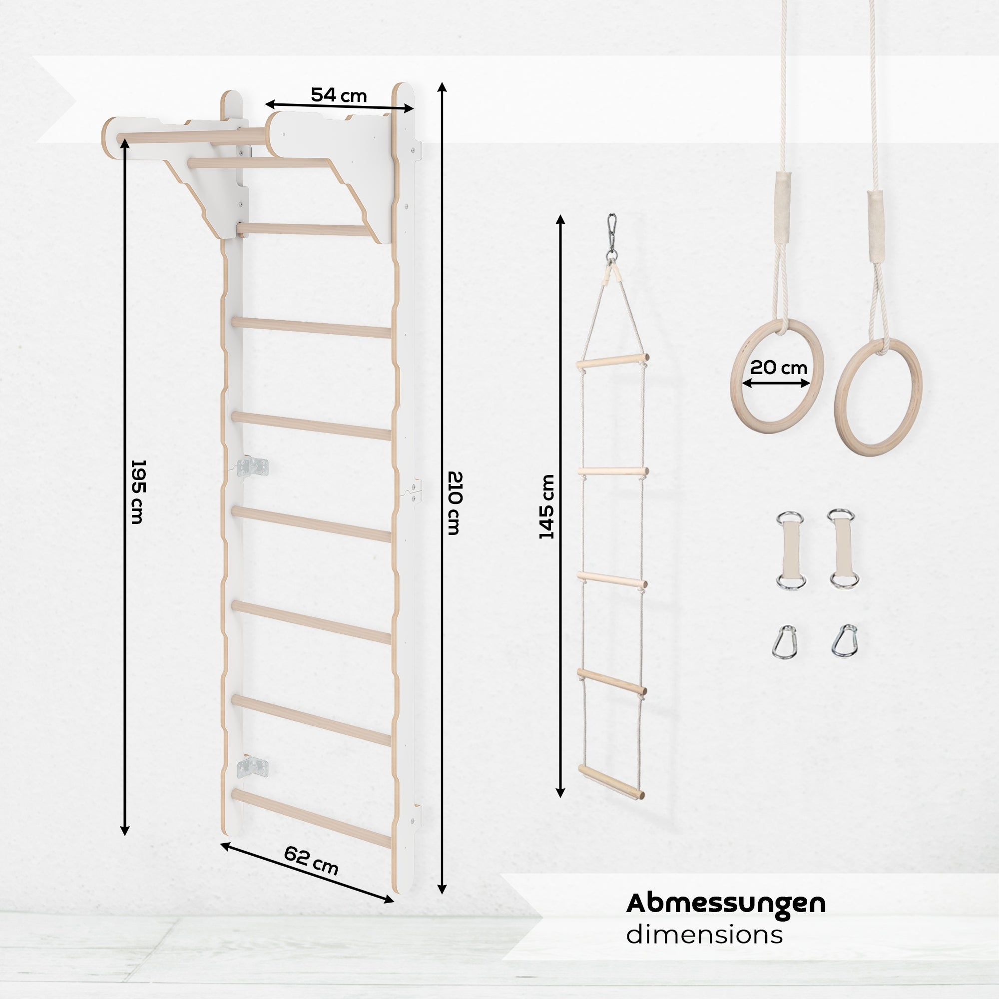 WALL-MOUNTED LADDER WHITE + HANDLE+ RINGO+ ROPE LADDER + mounting kit EAN (GTIN) 5904208994381