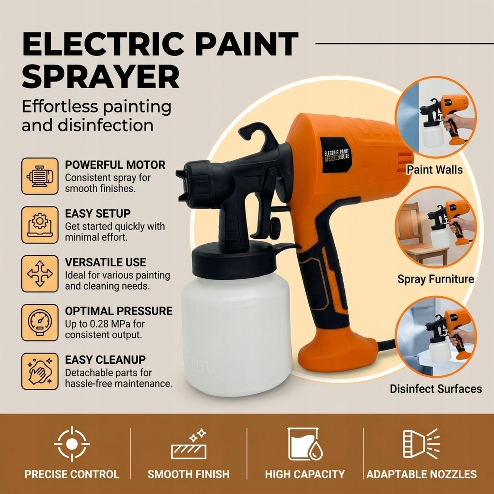 WALL PAINT GUN ELECTRIC SPRAY FOR PAINTS 600W 3 NOZZLES 1L Manufacturer code oshhni-53166932