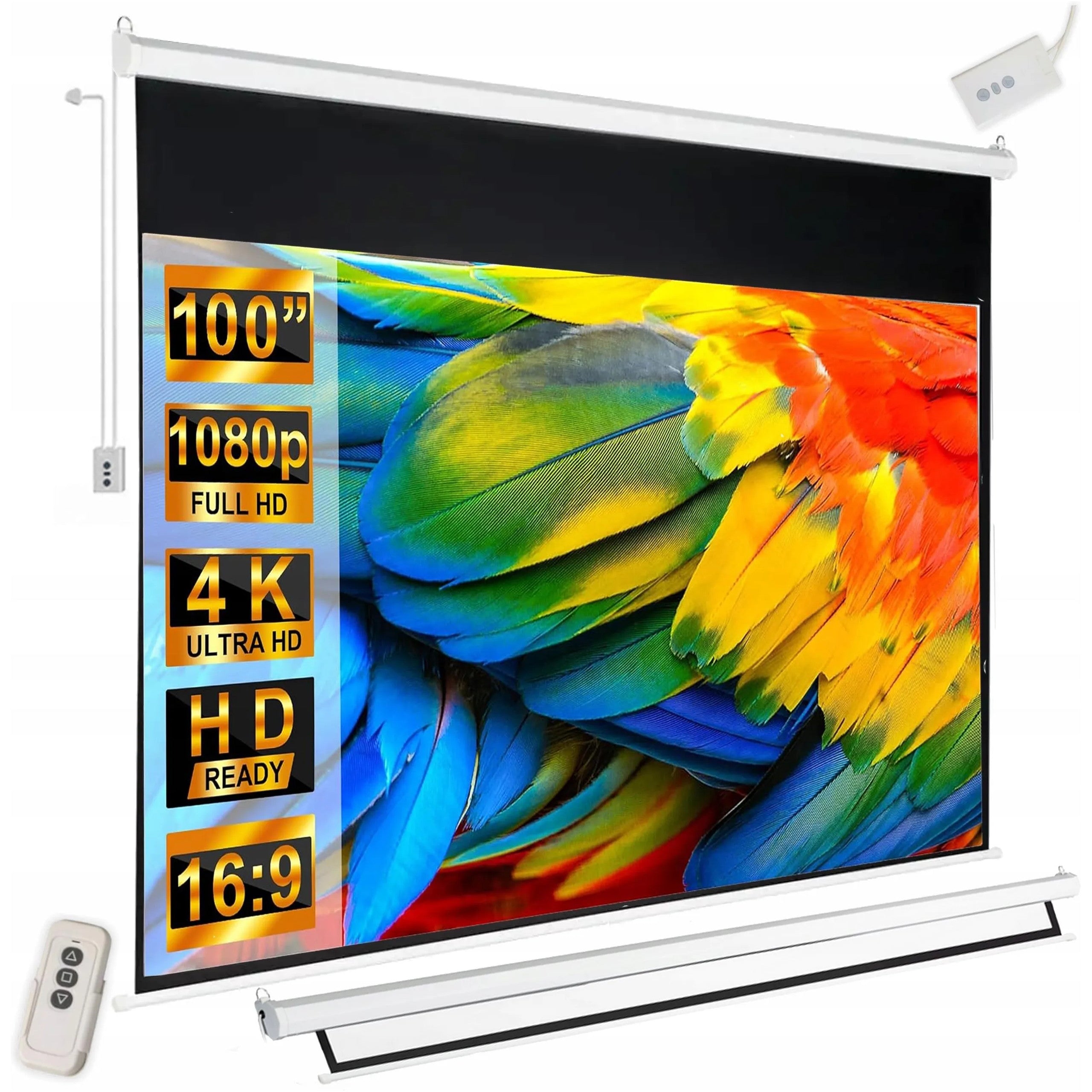 WALL PROJECTION SCREEN 100 INCHES PROJECTOR ELECTRIC AUTOMATIC REMOTE CONTROL