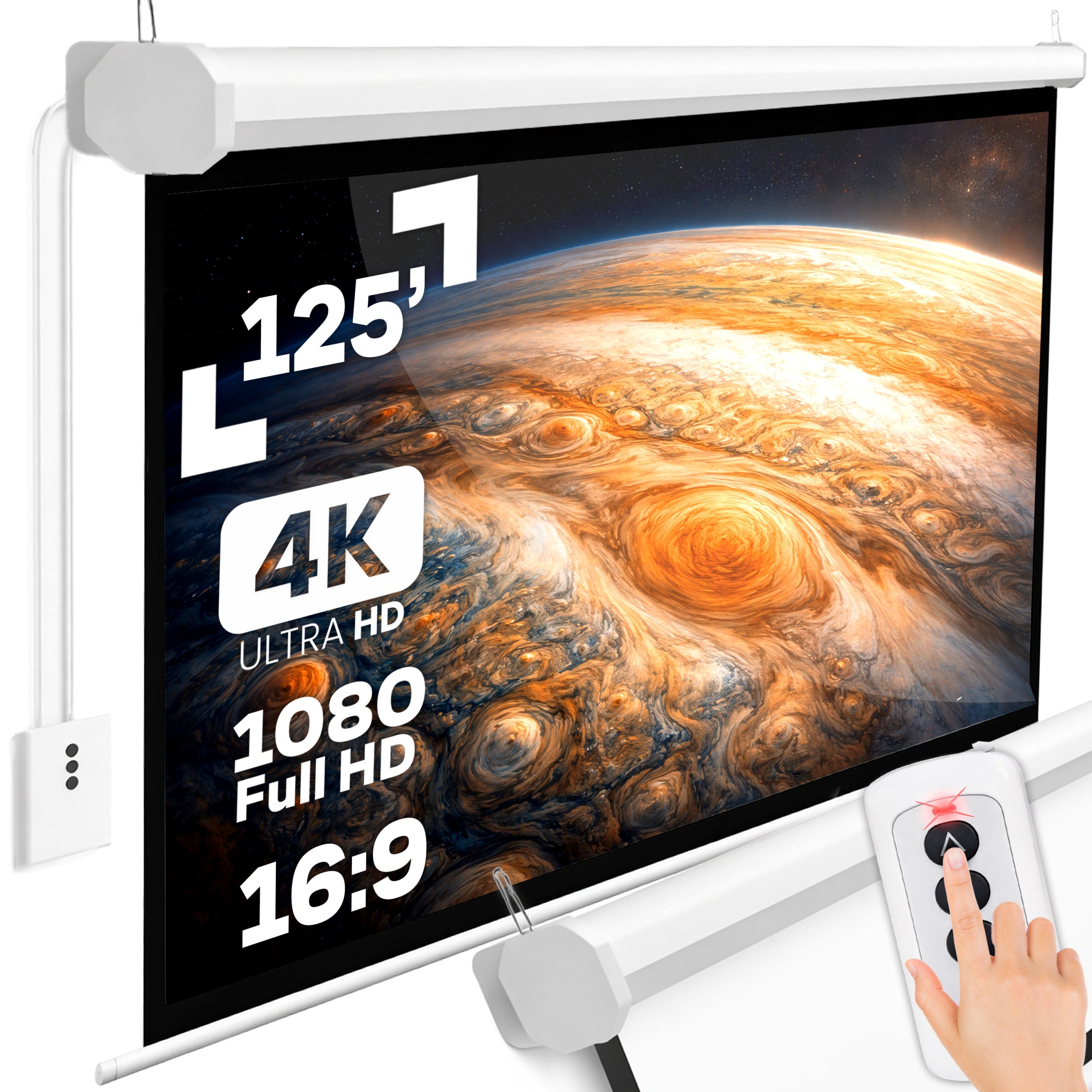 WALL PROJECTION SCREEN ELECTRIC LARGE 265X179 CM 125" FULL HD + REMOTE CONTROL